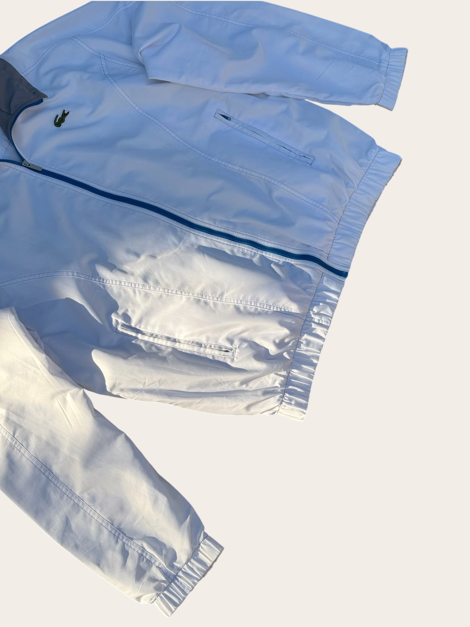 Veste de survêtement Lacoste Sport – Blanche, bleue et grise – L – Mixte – Vintage — photo complémentaire 2