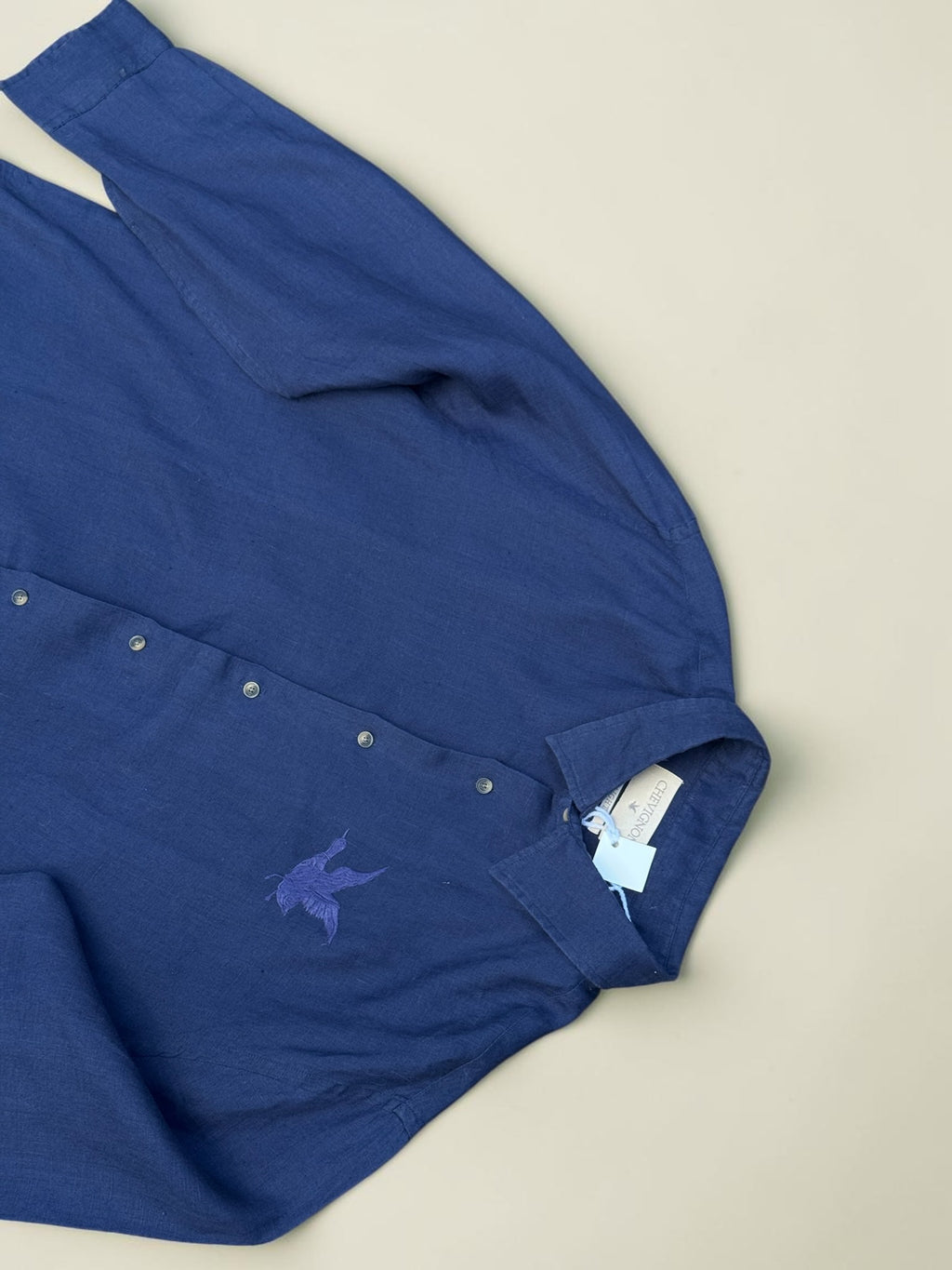 Vintage Chevignon embroidered linen shirt navy blue size XXL men's – view 3