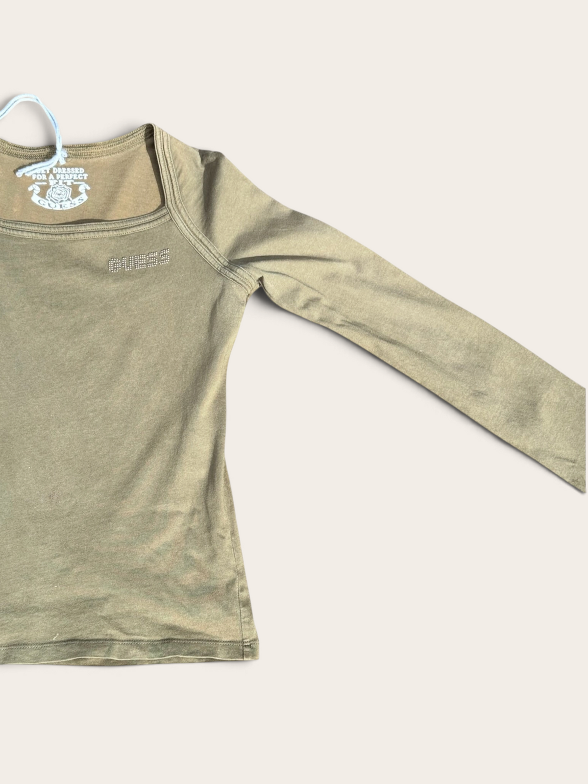 Guess Long-Sleeve T-Shirt – Khaki – S – Women's – Y2K