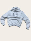 Vue de face du sweat Champion gris chiné à capuche, avec poche kangourou et motif Cave Creek Lacrosse.