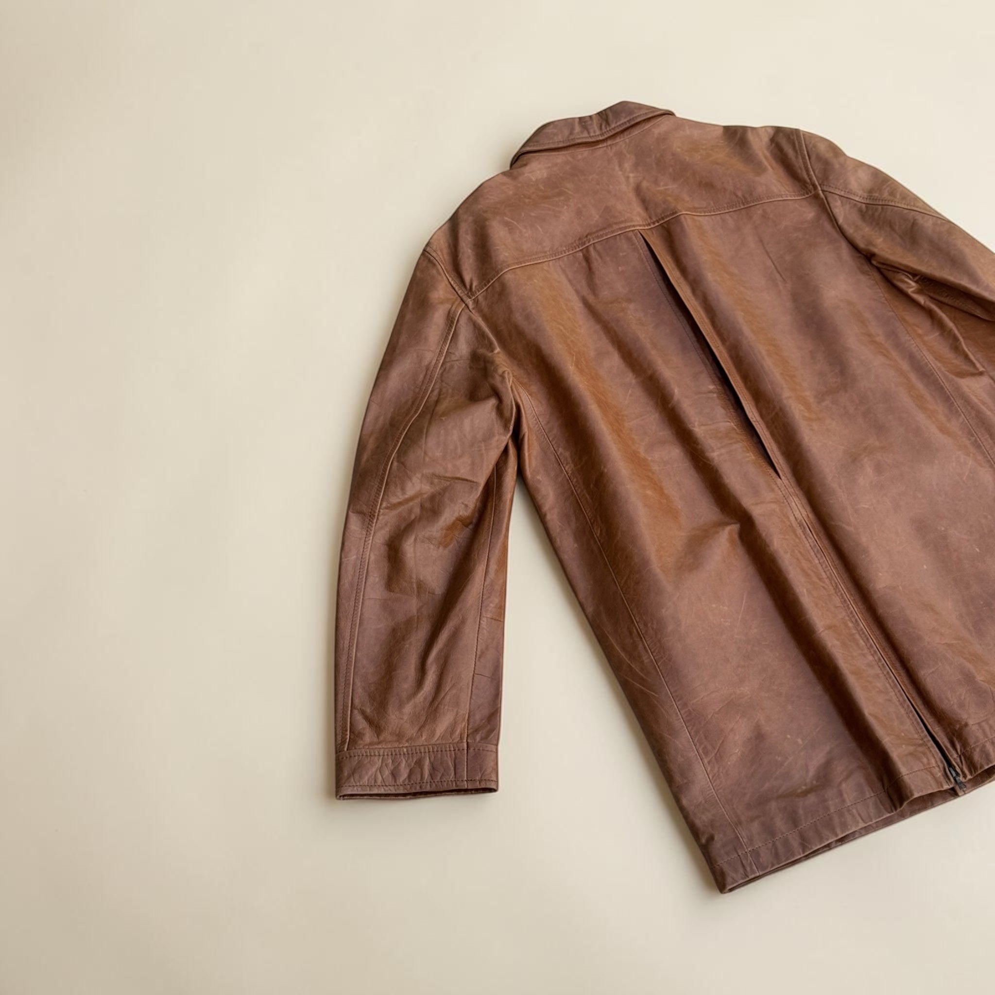 MANTEAU CUIR FAÇONNABLE MARRON – M – VINTAGE – MIXTE