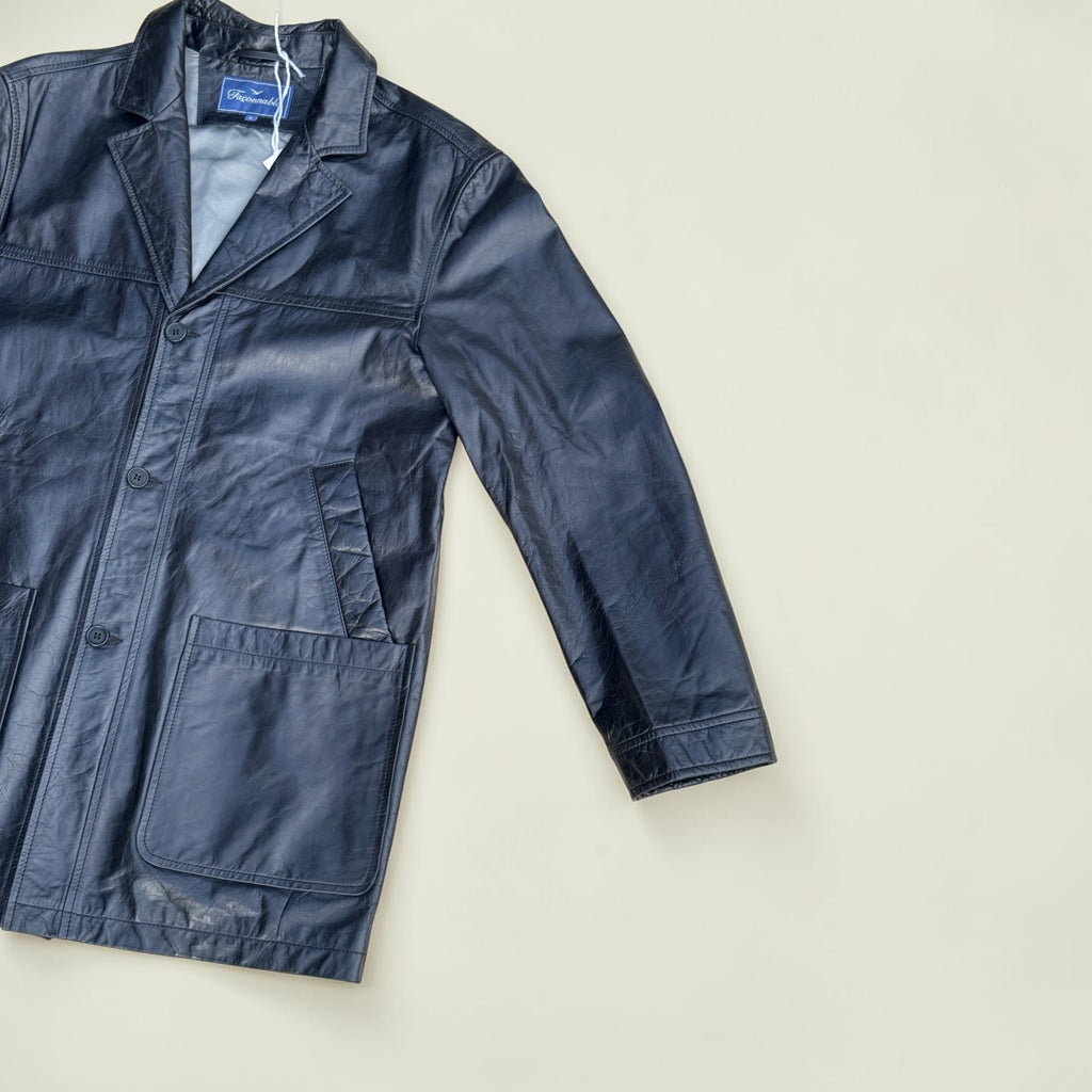 Manteau en cuir Façonnable mi-long – Noir – M – Mixte – Vintage — photo complémentaire 2