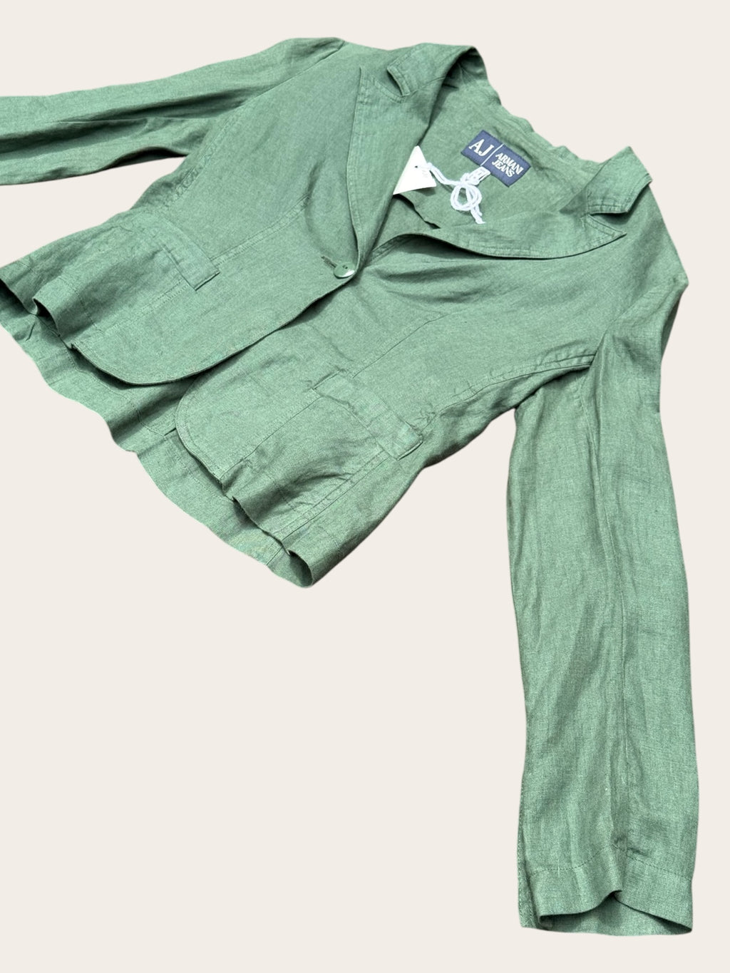Blazer Armani Jeans en lin – Vert sauge – T.44 IT – Femme – Vintage — photo complémentaire 2