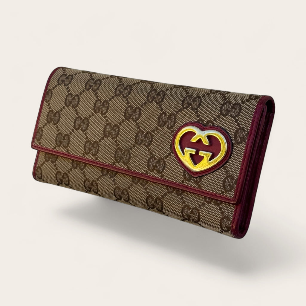 Portefeuille Gucci GG Supreme Cœur – Beige et bordeaux – Taille unique – Femme – Vintage — photo complémentaire 3