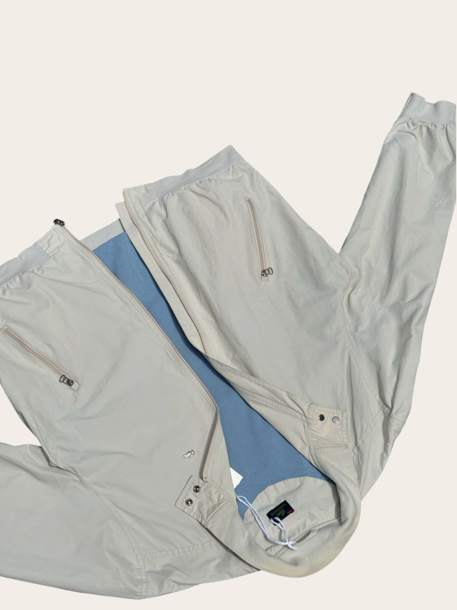 Blouson Lacoste Vintage Homme XL Beige Crème Bleu Ciel