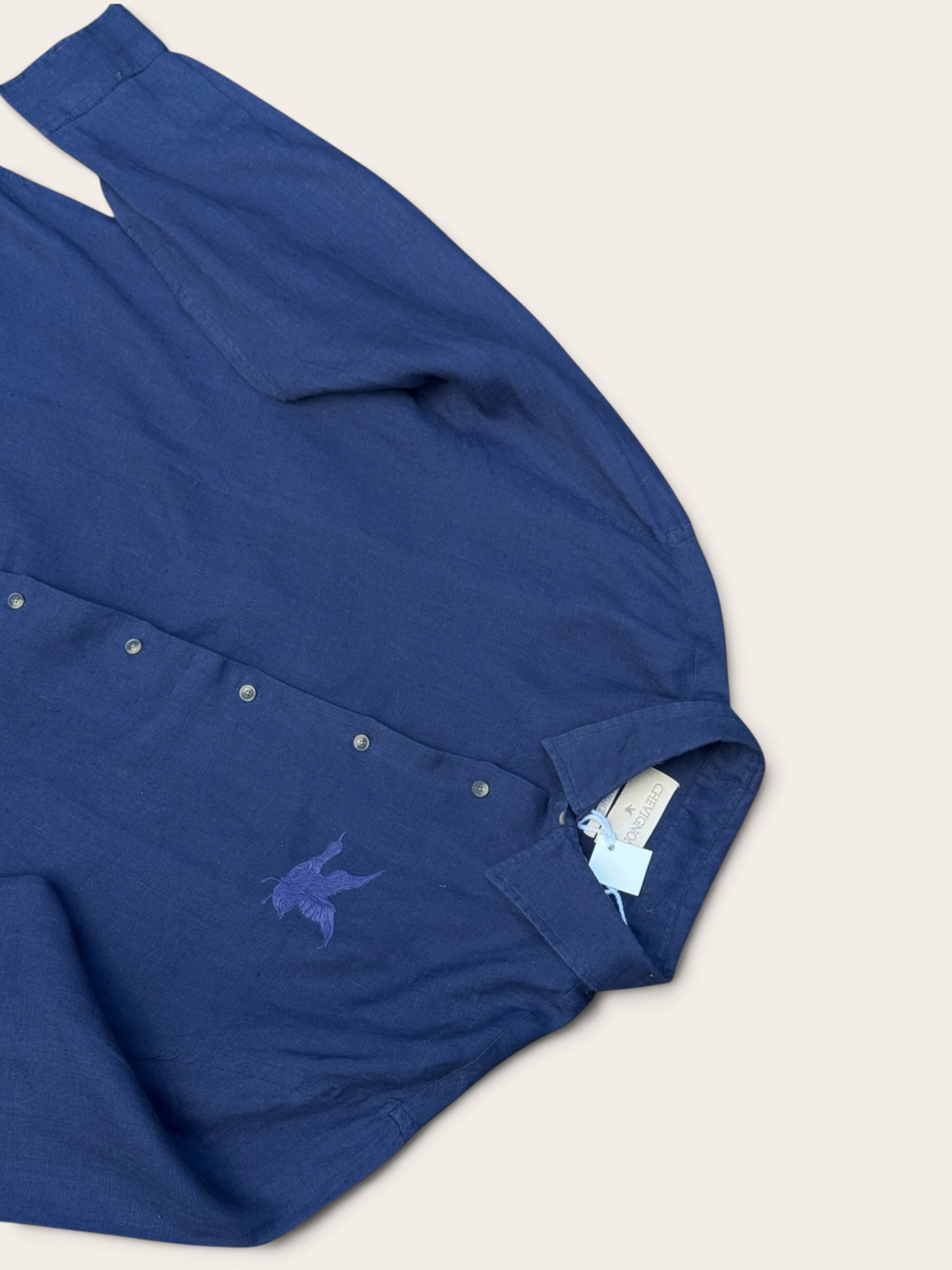 Chevignon Embroidered Linen Shirt – Navy – XXL – Men's – Vintage