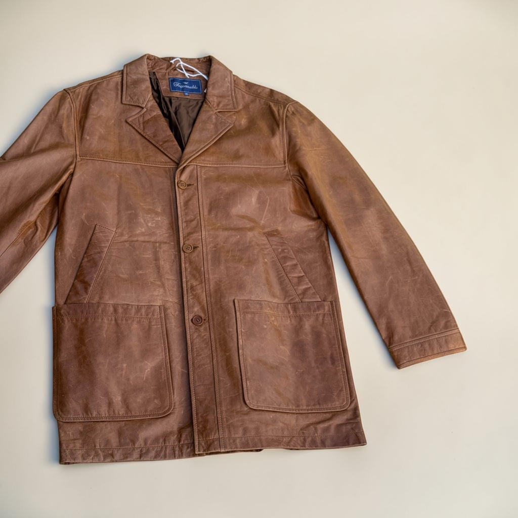 Manteau en cuir Façonnable – Marron – M – Mixte – Vintage — vue principale