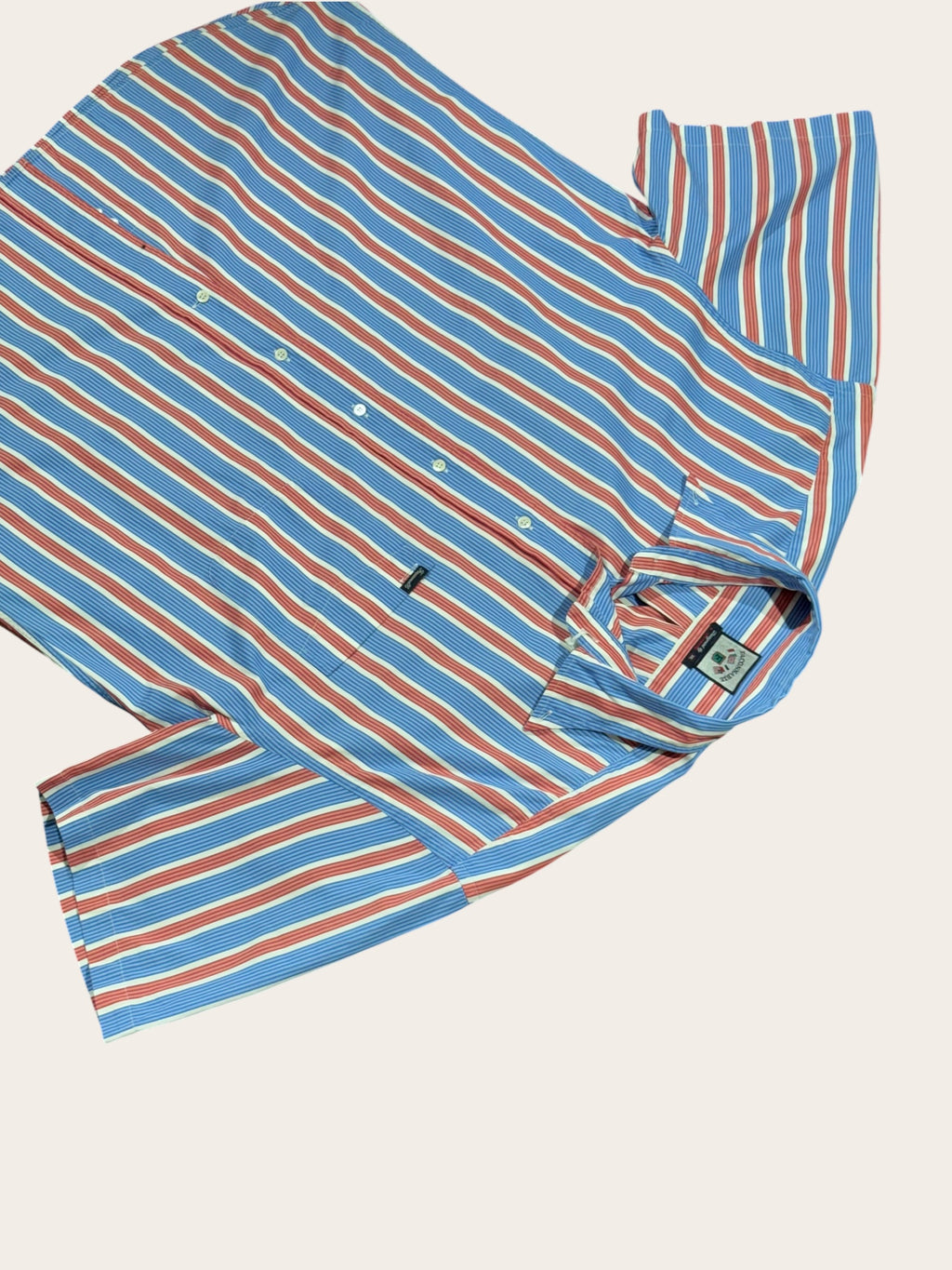 Chemise manches courtes Façonnable à rayures – Bleue et rouge – XXL – Mixte — photo complémentaire 2