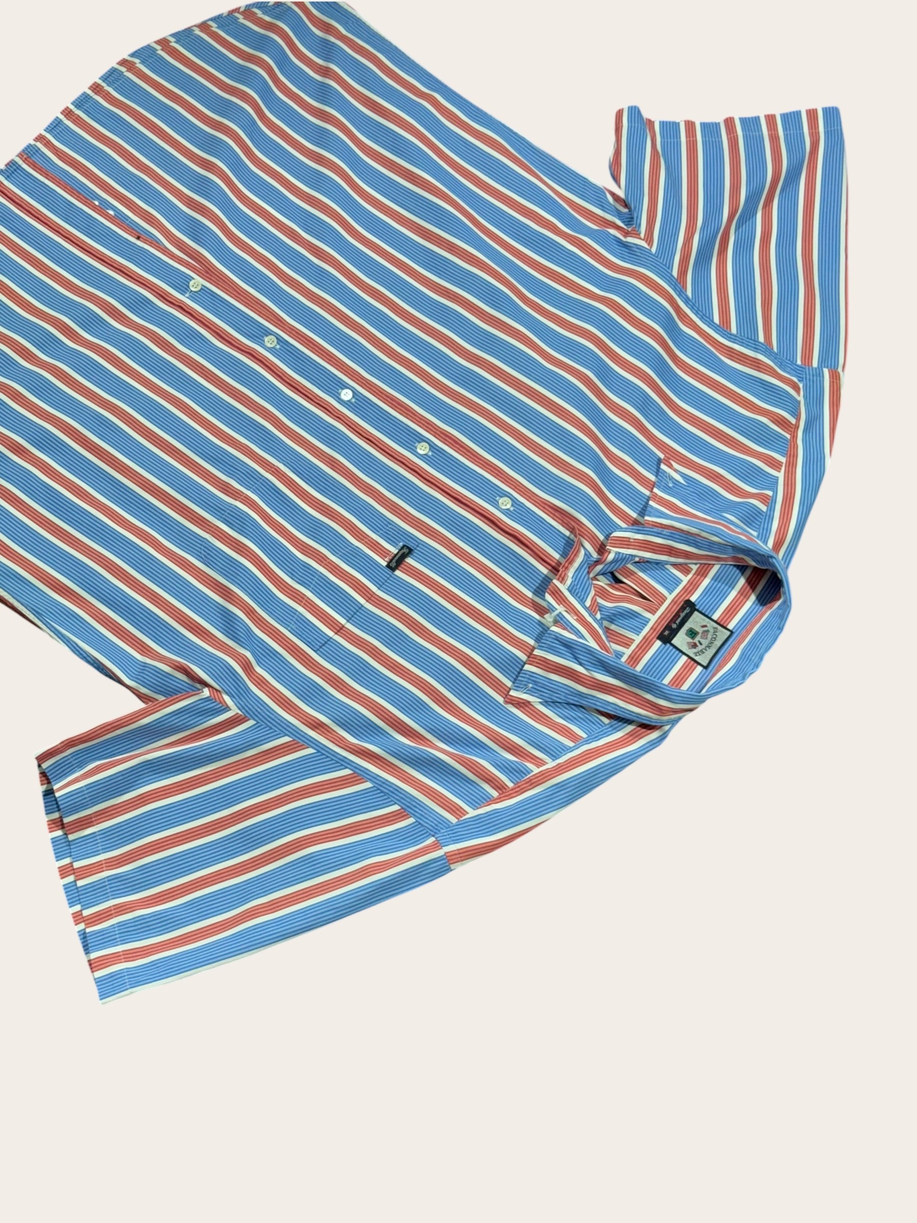 Chemise manches courtes Façonnable à rayures – Bleue et rouge – XXL – Mixte — photo complémentaire 2
