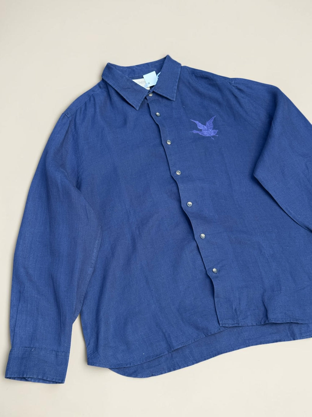 Vintage Chevignon embroidered linen shirt navy blue size XXL men's