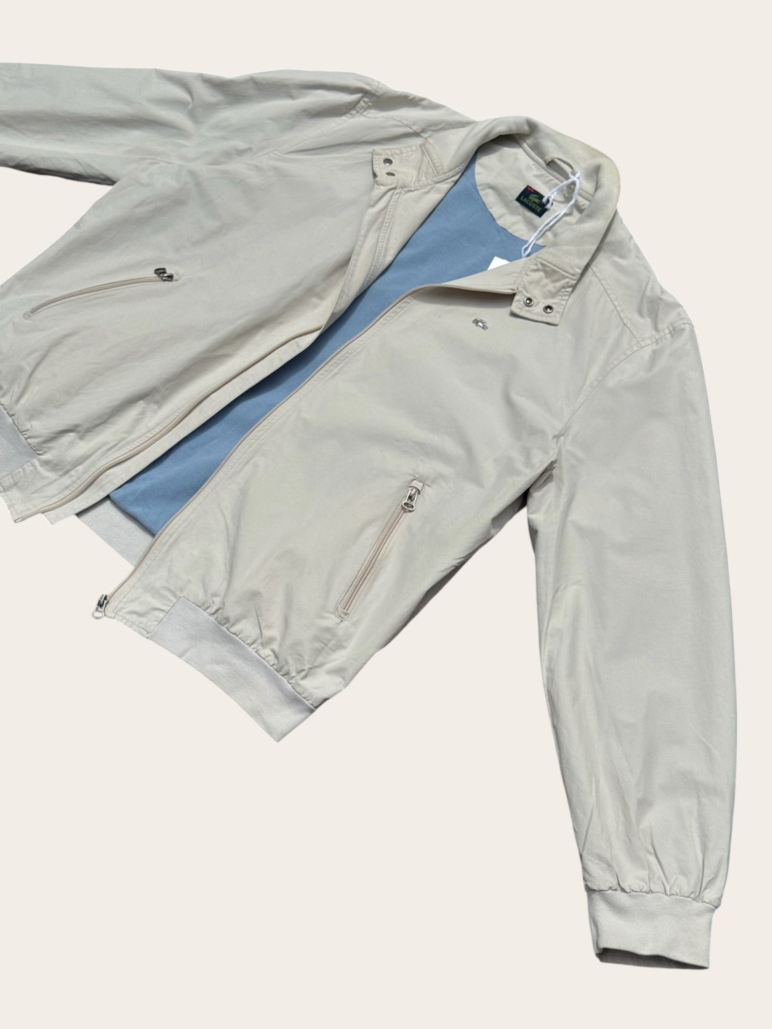 Blouson Lacoste Vintage Homme XL Beige Crème Bleu Ciel