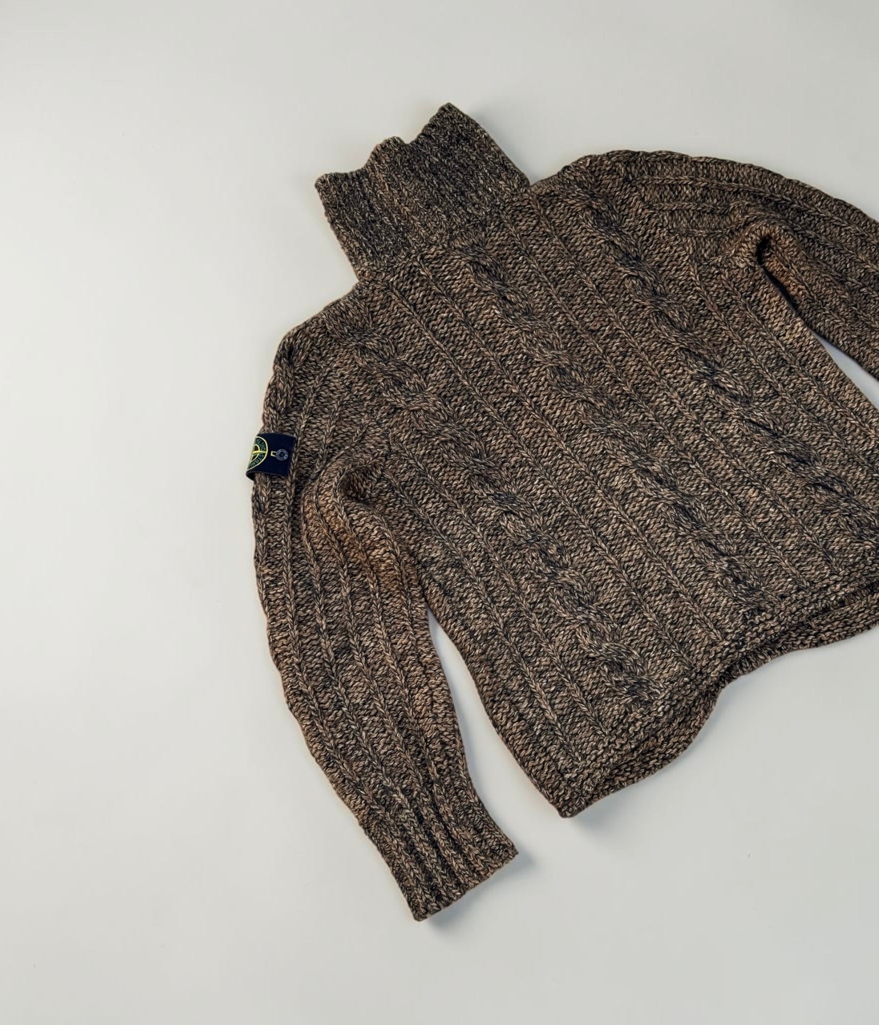 Stone Island Cardigan Maille Épaisse Marron Chiné M Mixte