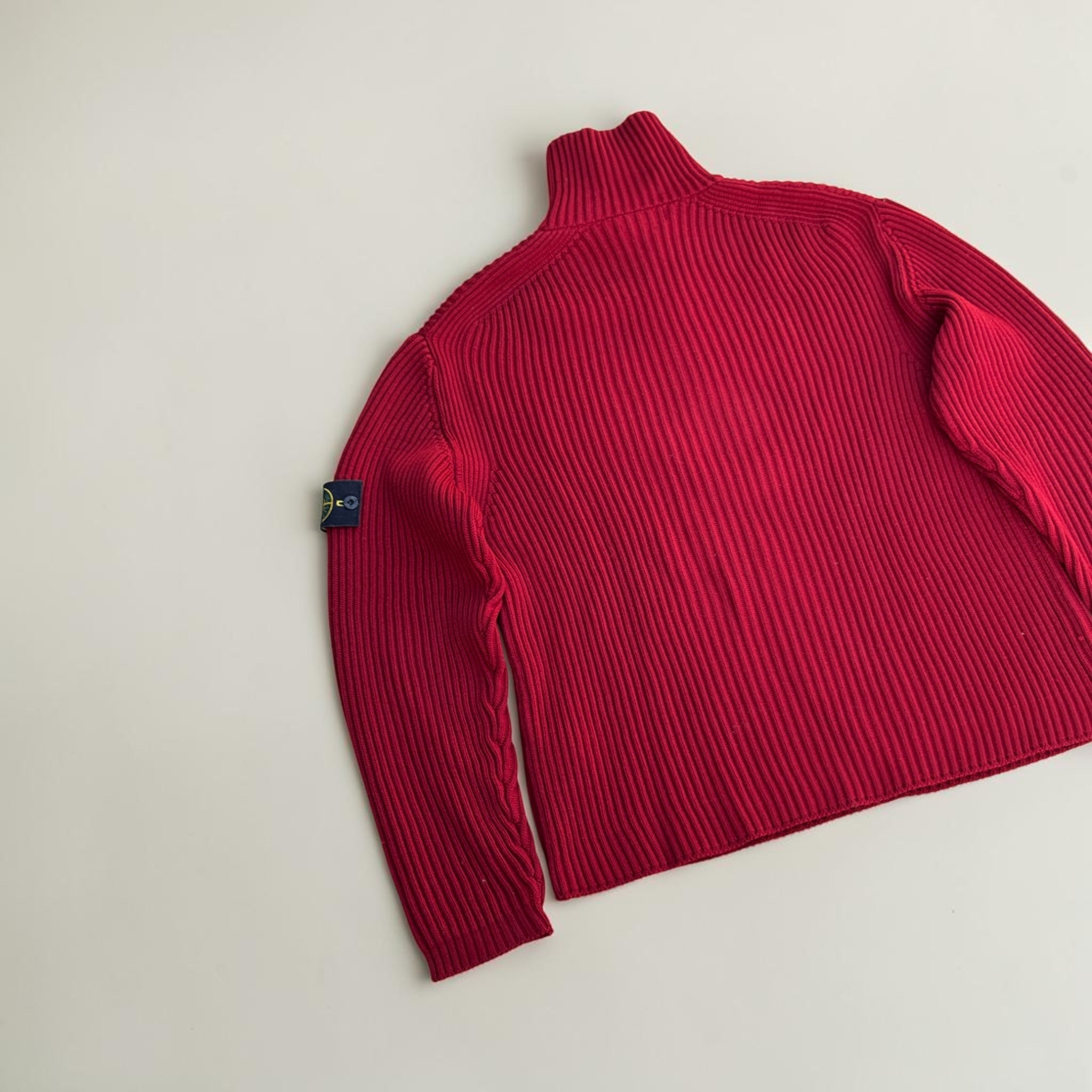 PULL STONE ISLAND ROUGE MAILLE CÔTELÉE ZIP – XL – VINTAGE – HOMME