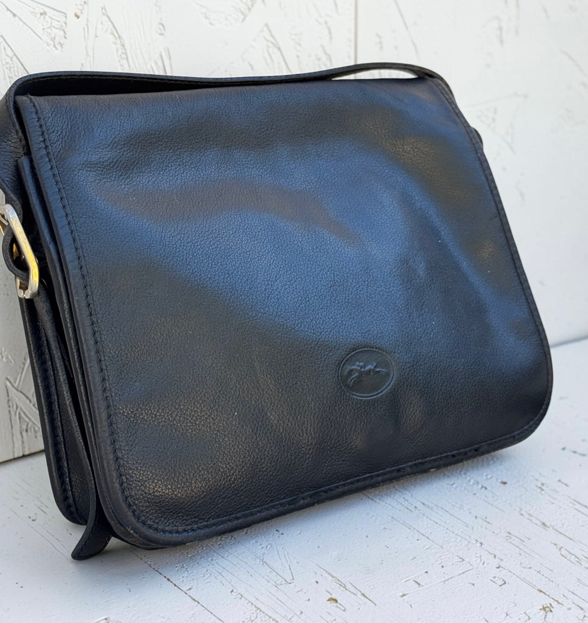 Sac Bandoulière Longchamp Paris Cuir Noir Vintage Mixte