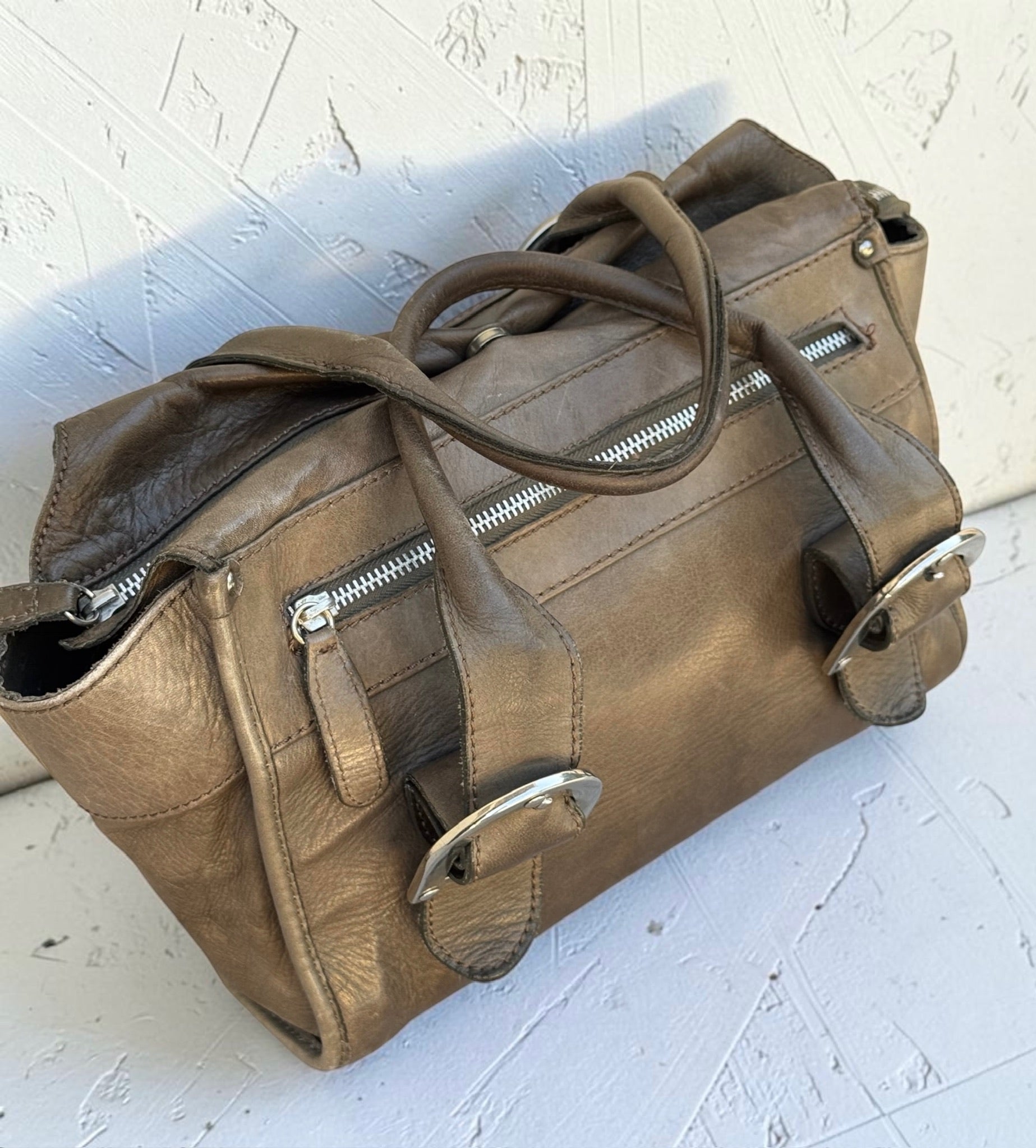 Sac Minelli Cuir Vintage Kaki Femme