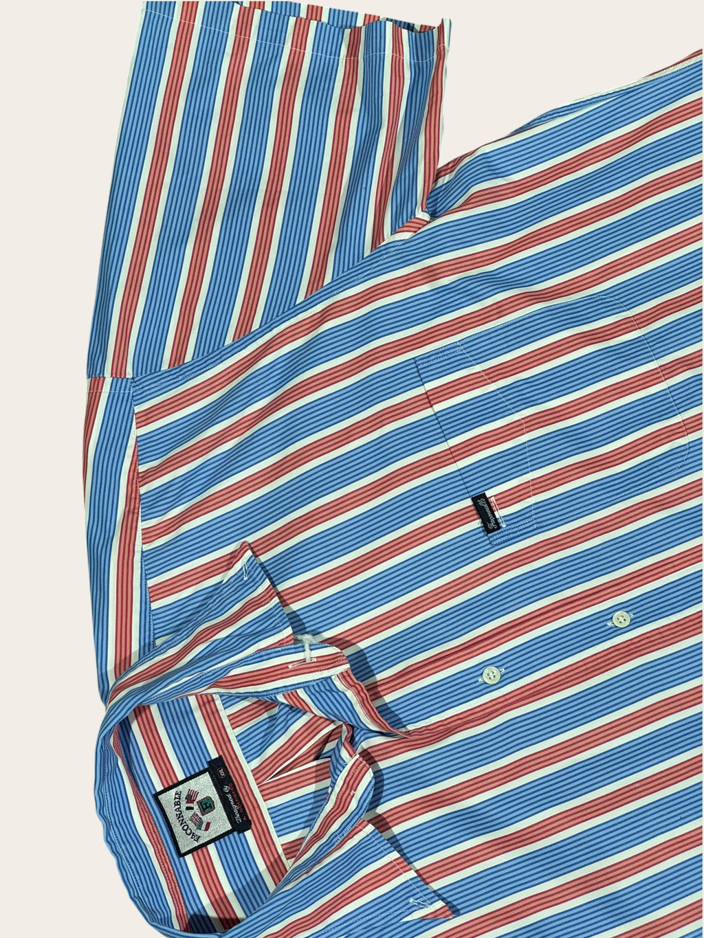 Chemise manches courtes Façonnable à rayures – Bleue et rouge – XXL – Mixte — photo complémentaire 3