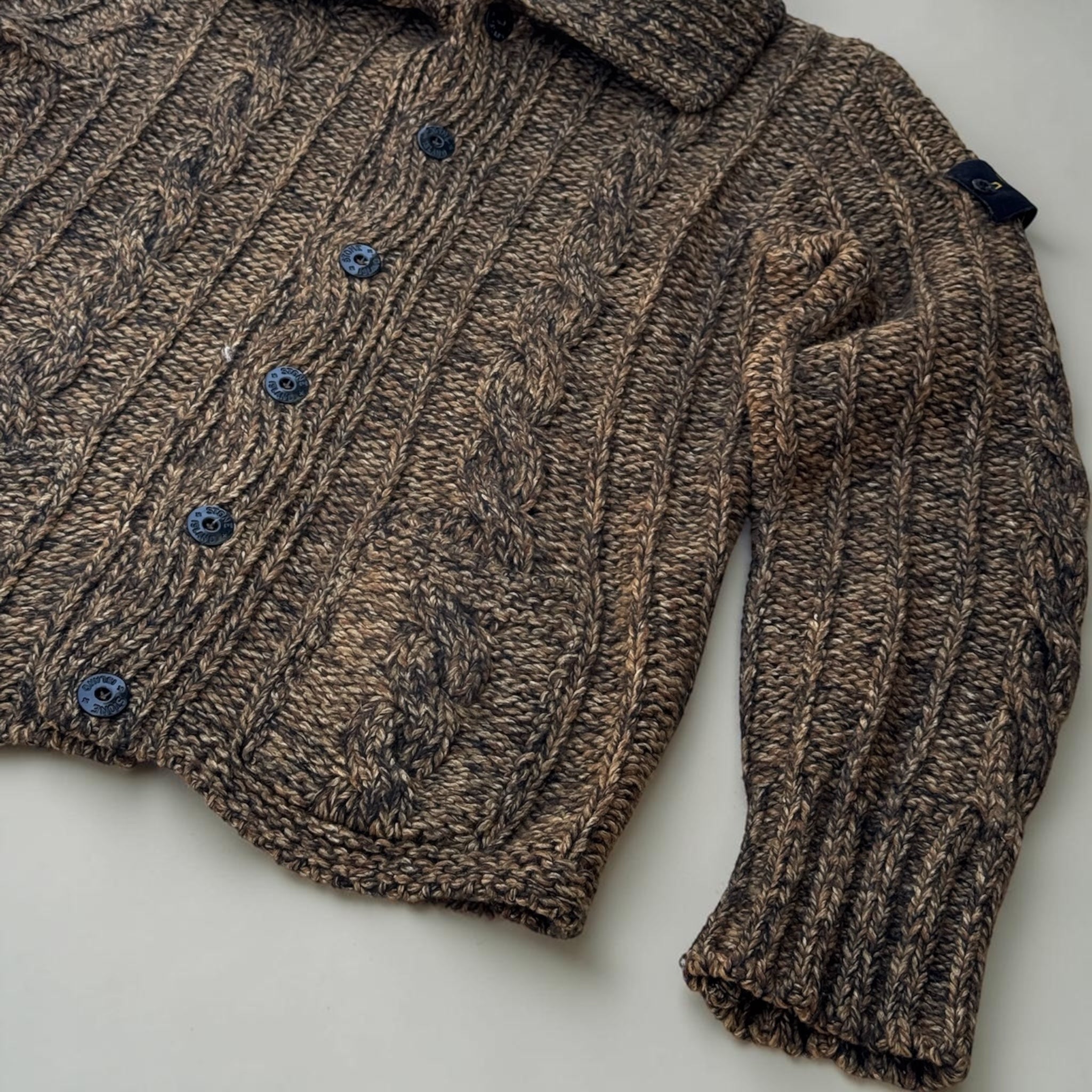 Stone Island Cardigan Maille Épaisse Marron Chiné M Mixte