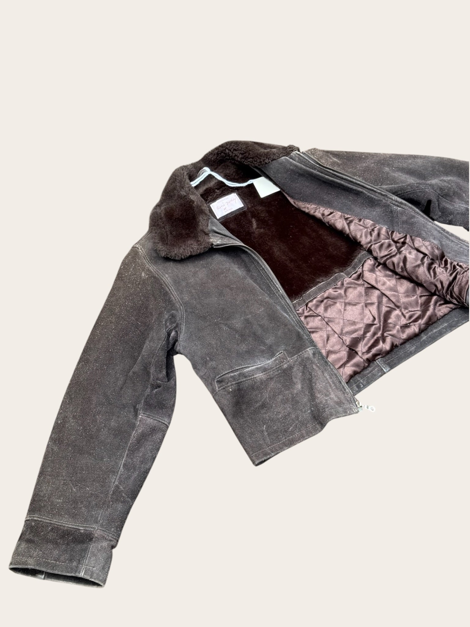 BLOUSON CUIR RENÉ DERHY MARRON FOURRURE FEMME M