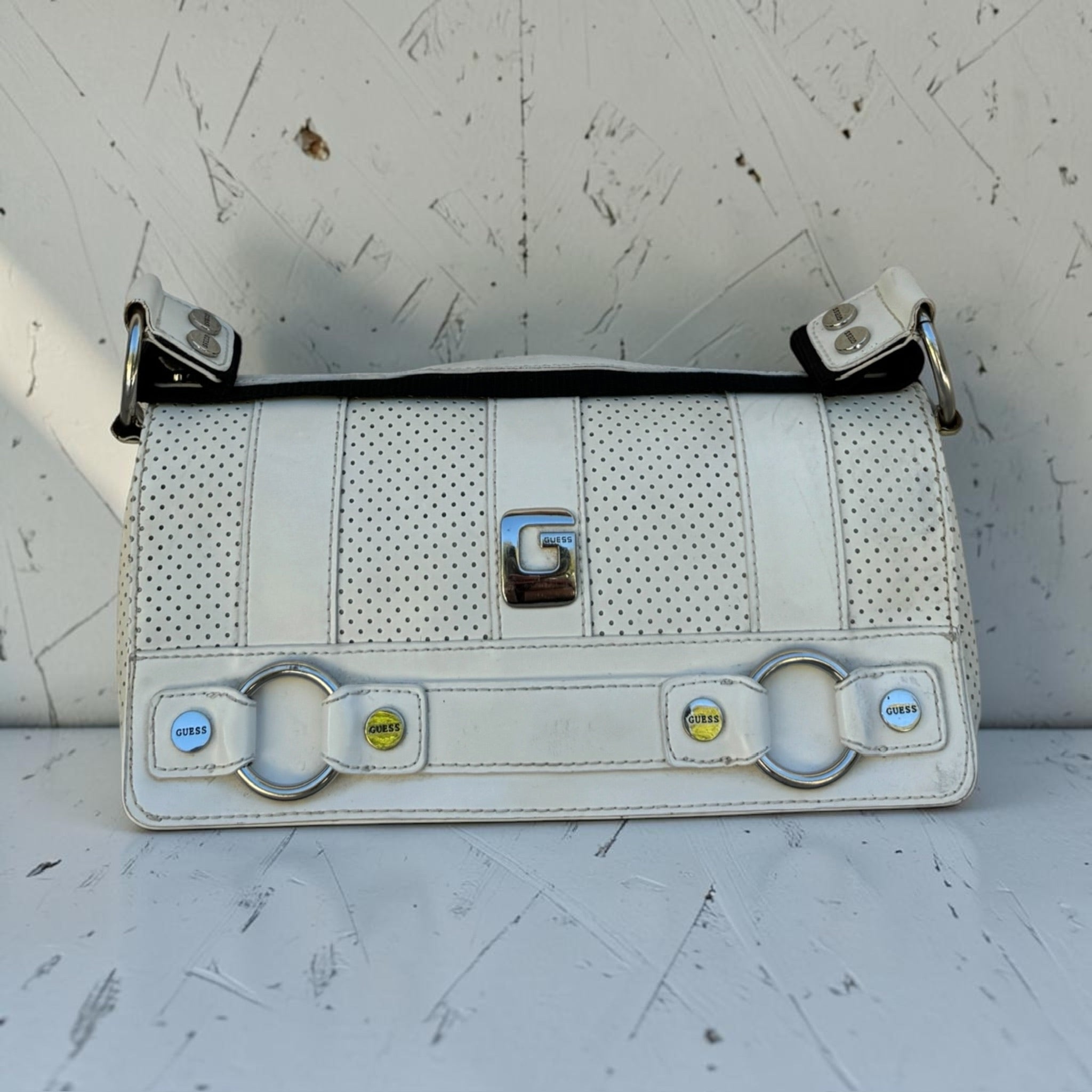Sac Guess Perforé Blanc Y2K Vintage Femme