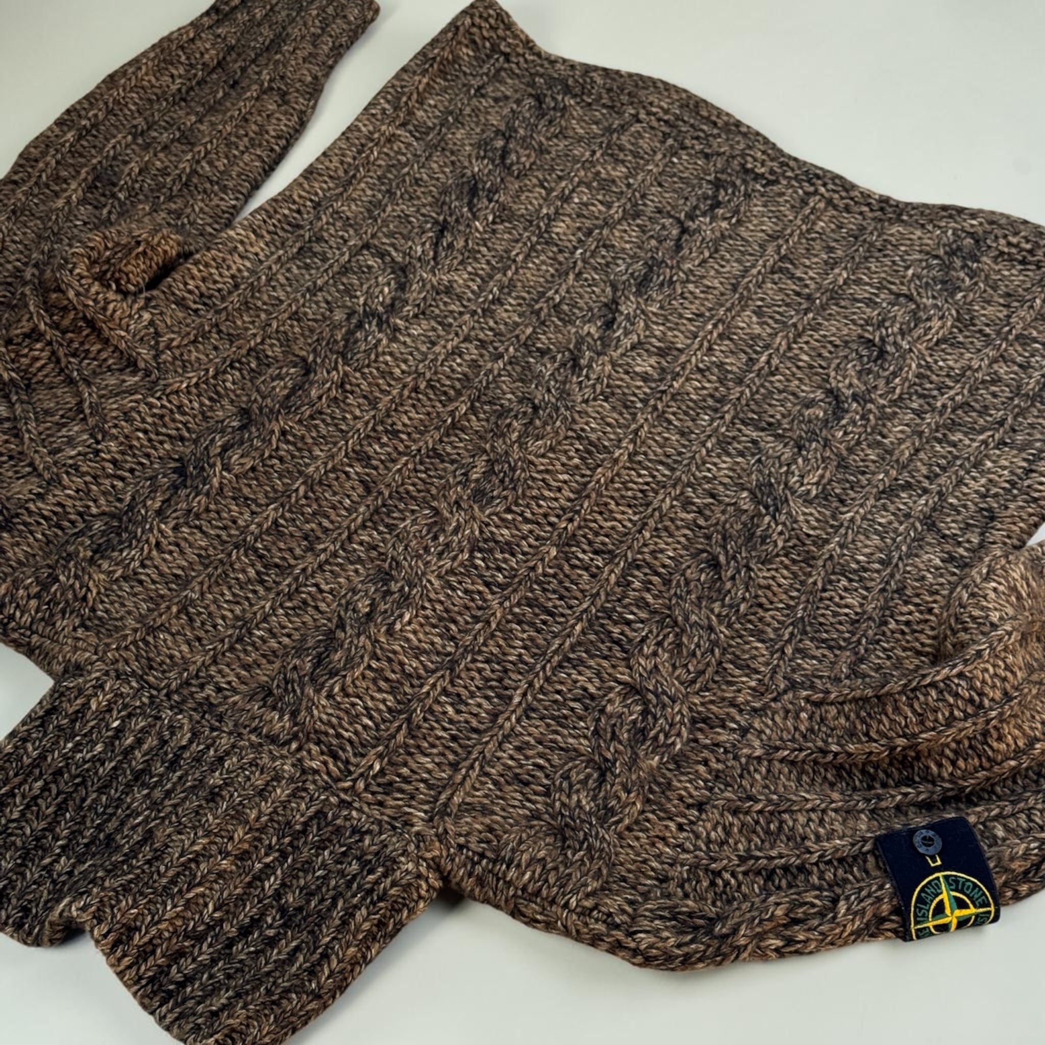 Stone Island Cardigan Maille Épaisse Marron Chiné M Mixte
