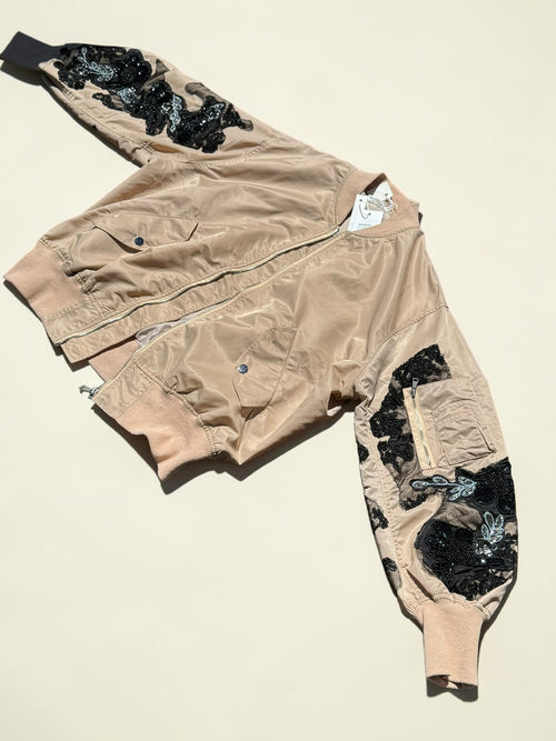 Bomber Satiné Beige Rosé Femme S Neuf avec Étiquette