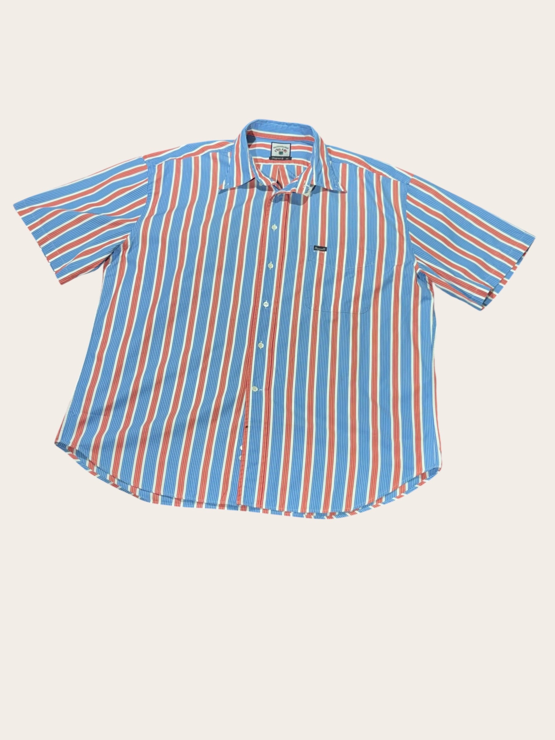 Chemise manches courtes Façonnable à rayures – Bleue et rouge – XXL – Mixte — vue principale