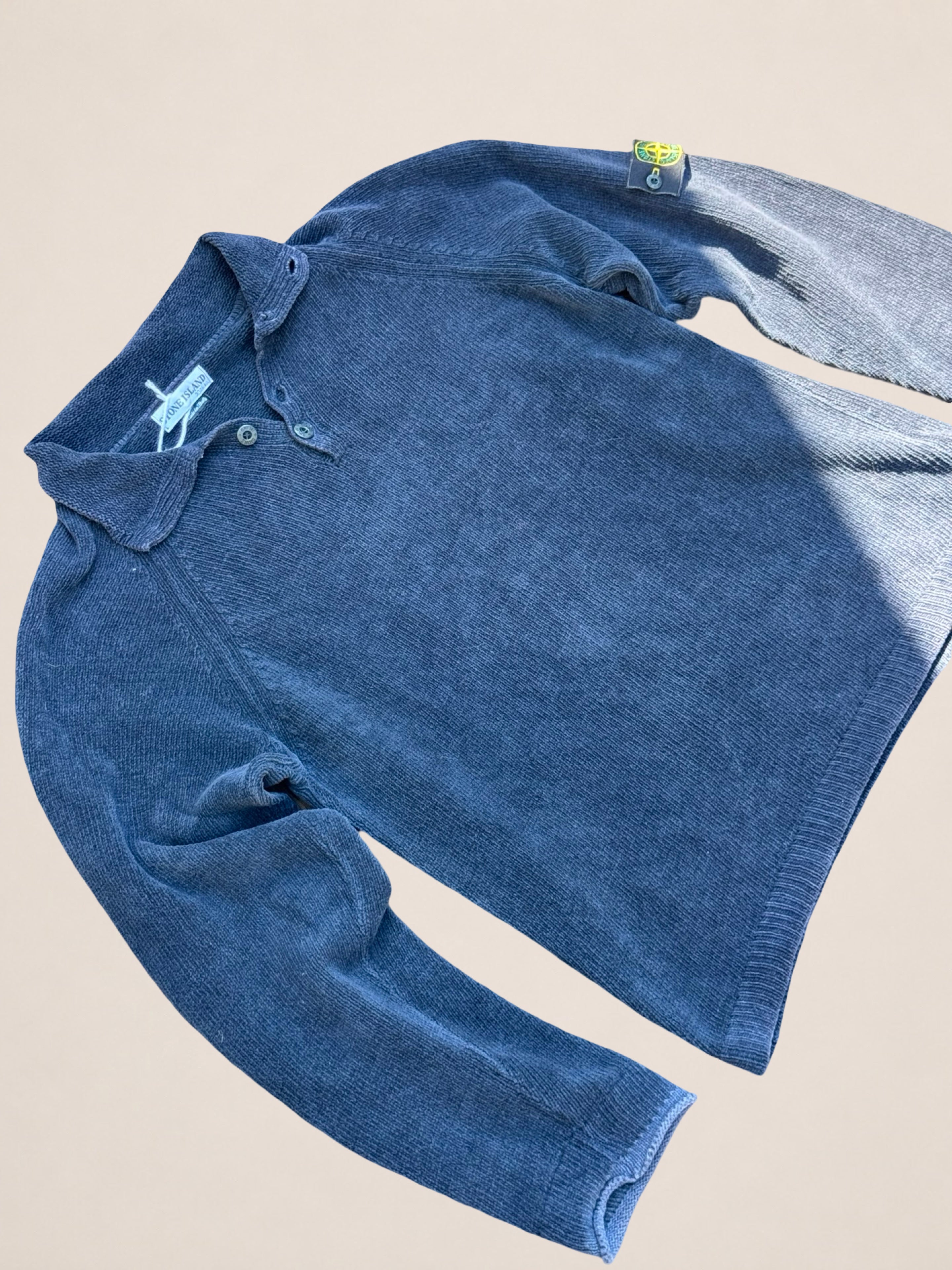 Pull Stone Island col boutonné – Bleu marine – XL – Mixte – Vintage — vue principale