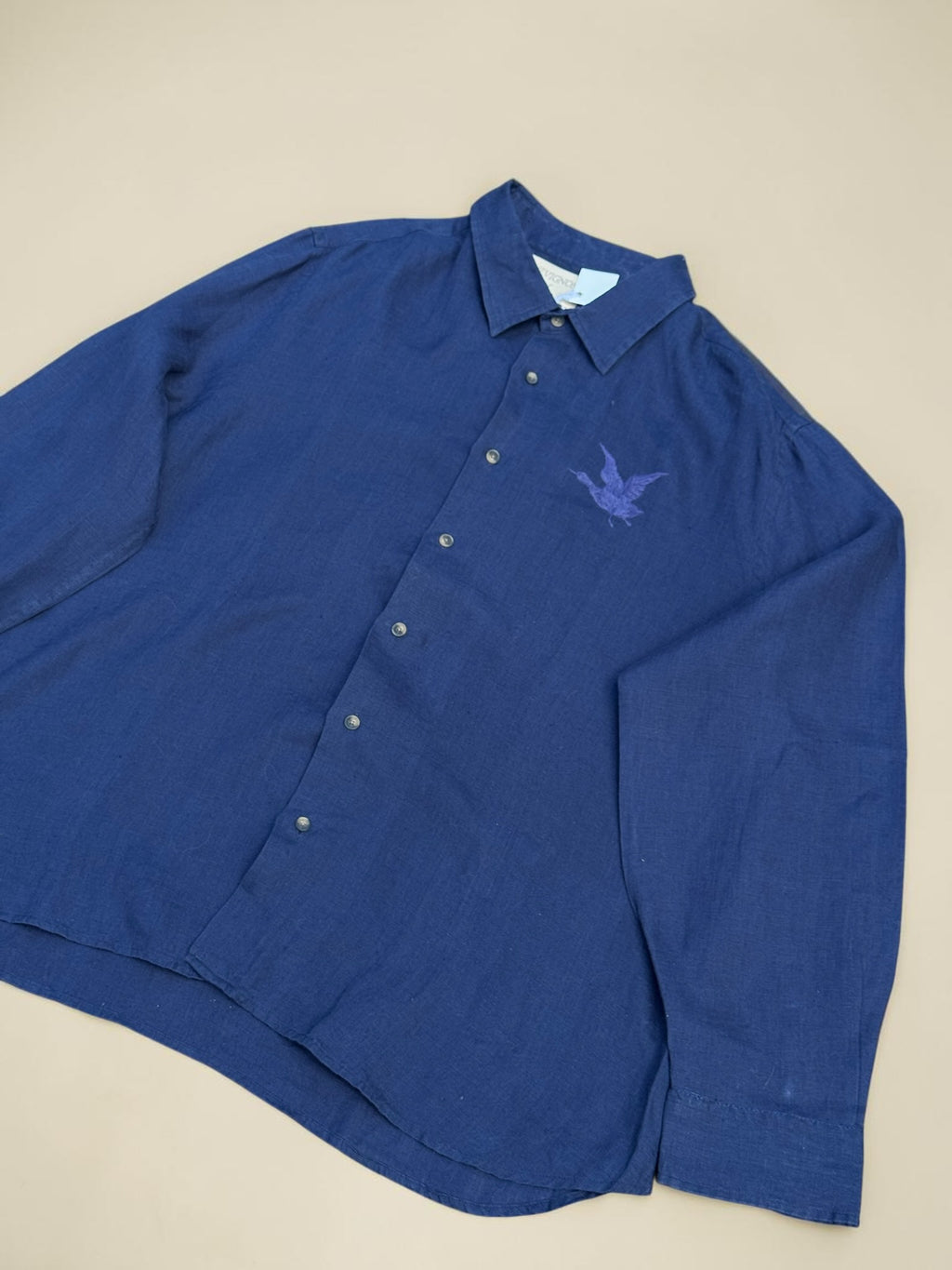 Vintage Chevignon embroidered linen shirt navy blue size XXL men's – view 2