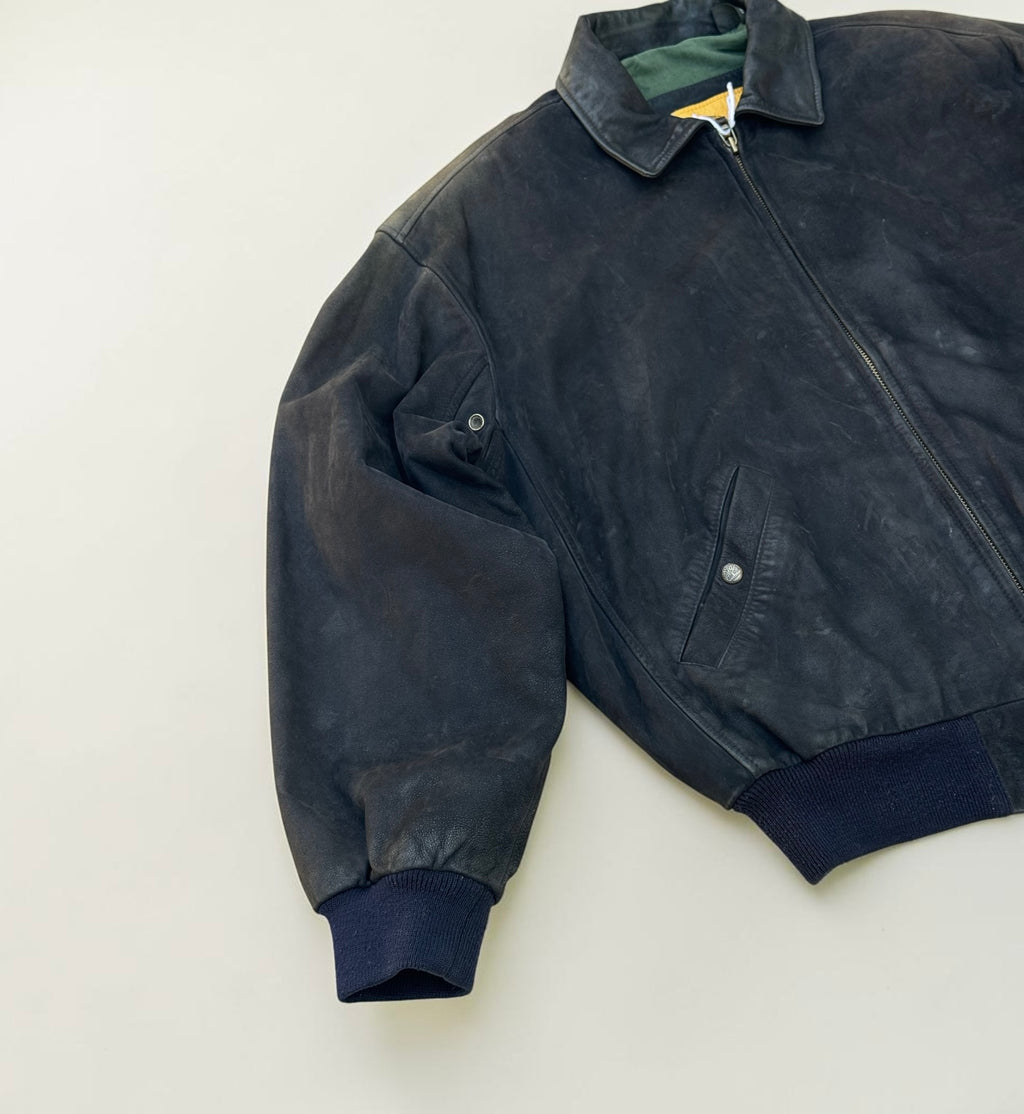 Veste en cuir Timberland Bomber – Noir – XL – Mixte – Vintage — photo complémentaire 2