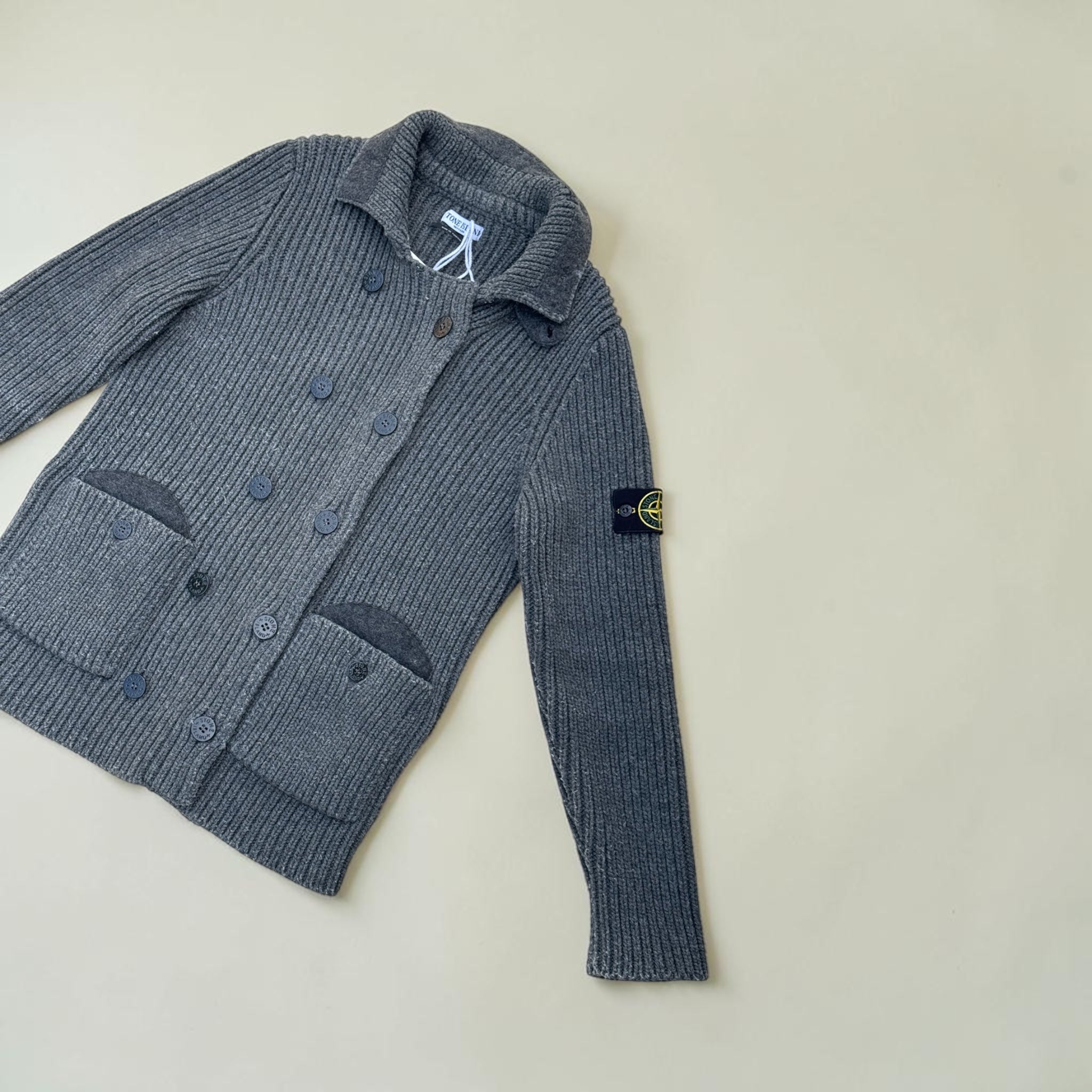 CARDIGAN STONE ISLAND MAILLE GRISE – L – VINTAGE – mixte