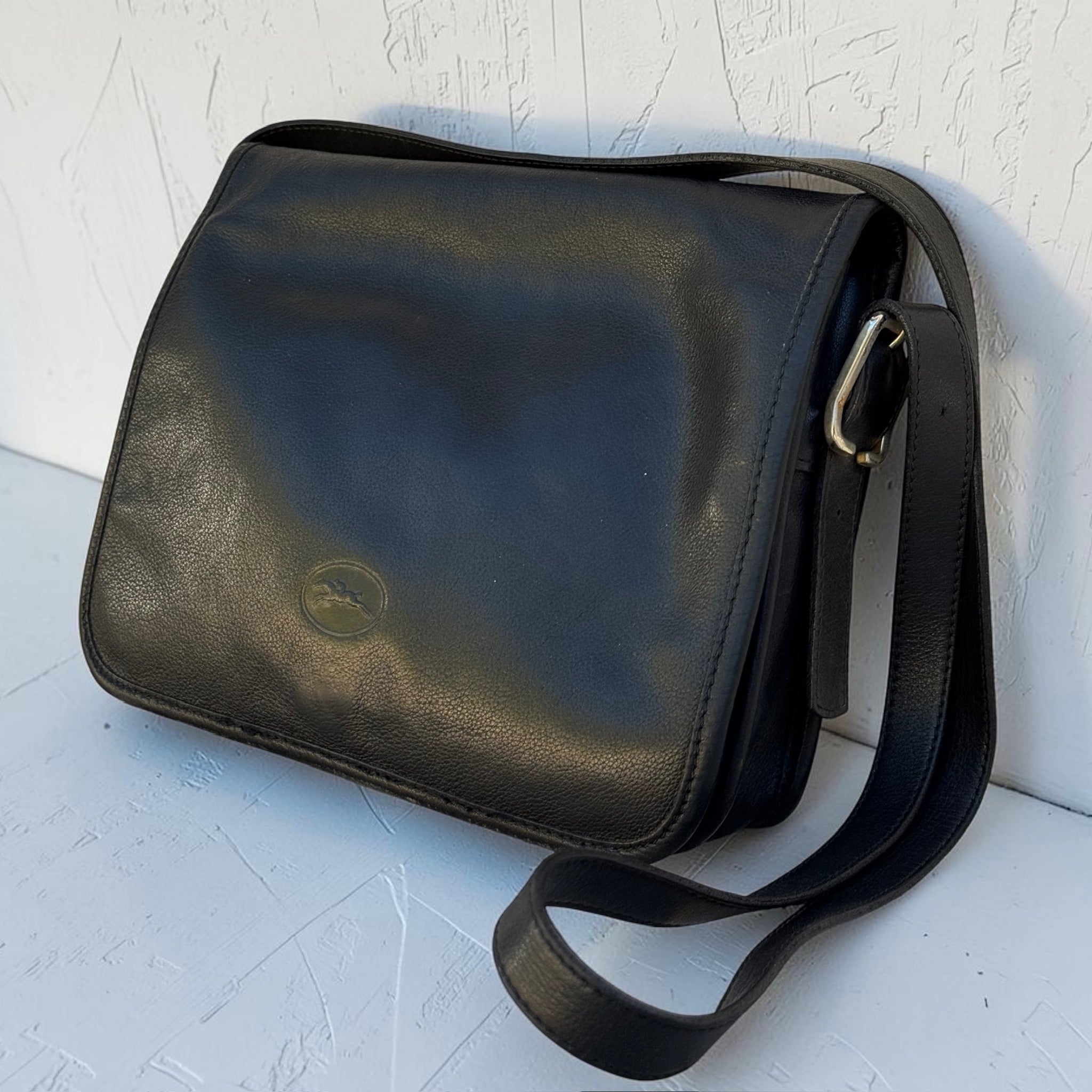 Sac Bandoulière Longchamp Paris Cuir Noir Vintage Mixte