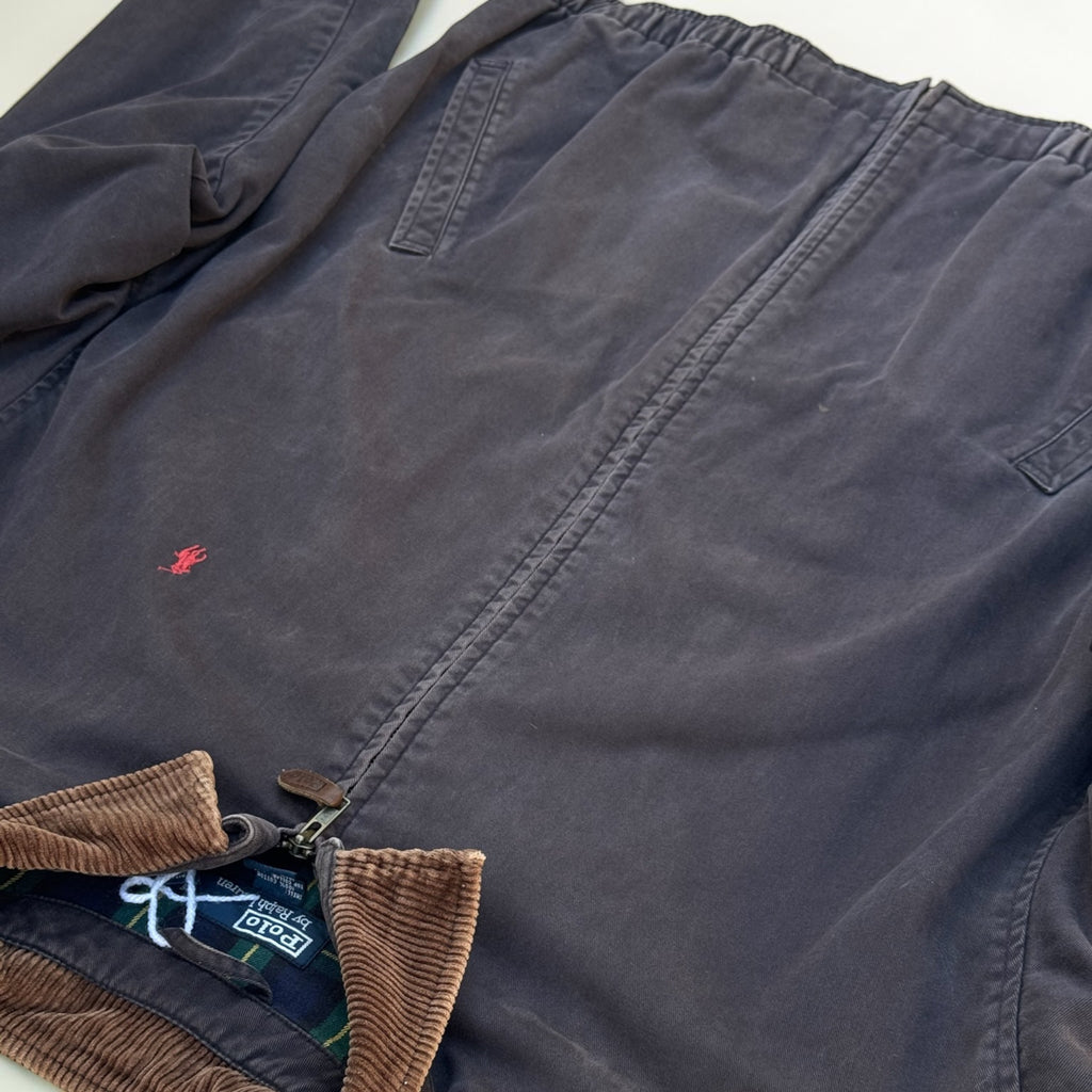 Veste Polo Ralph Lauren Harrington à col velours – Gris clair et marron – XL – Mixte – Vintage — photo complémentaire 3