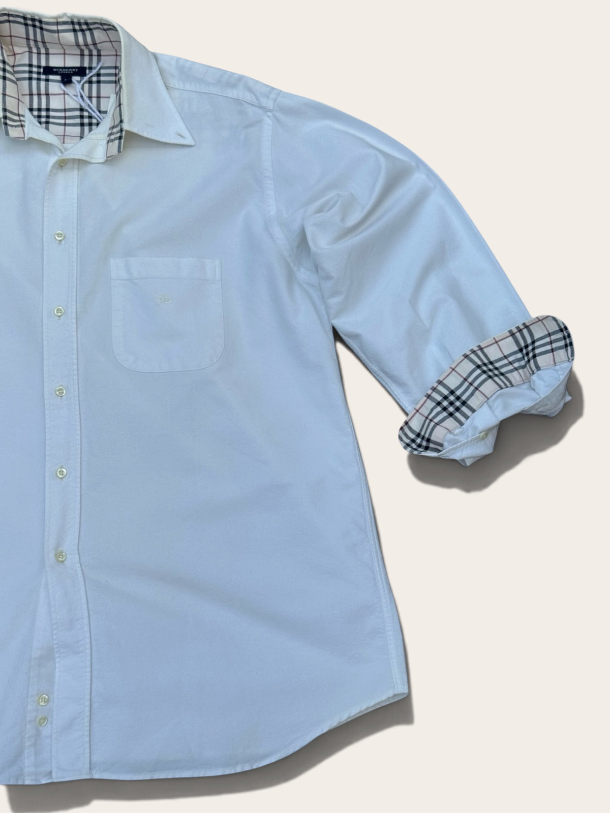 Burberry London Nova Check Cotton Shirt – White – Size 42 – Men's