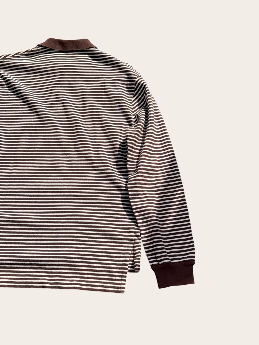 Polo Ralph Lauren rayé manches longues – Marron et blanc – M – Homme – Vintage — photo complémentaire 4