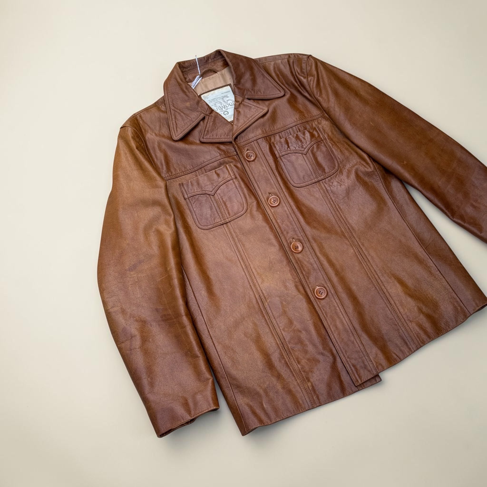 VESTE OAKWOOD CUIR BUFFLE MARRON – XL – VINTAGE – mixte