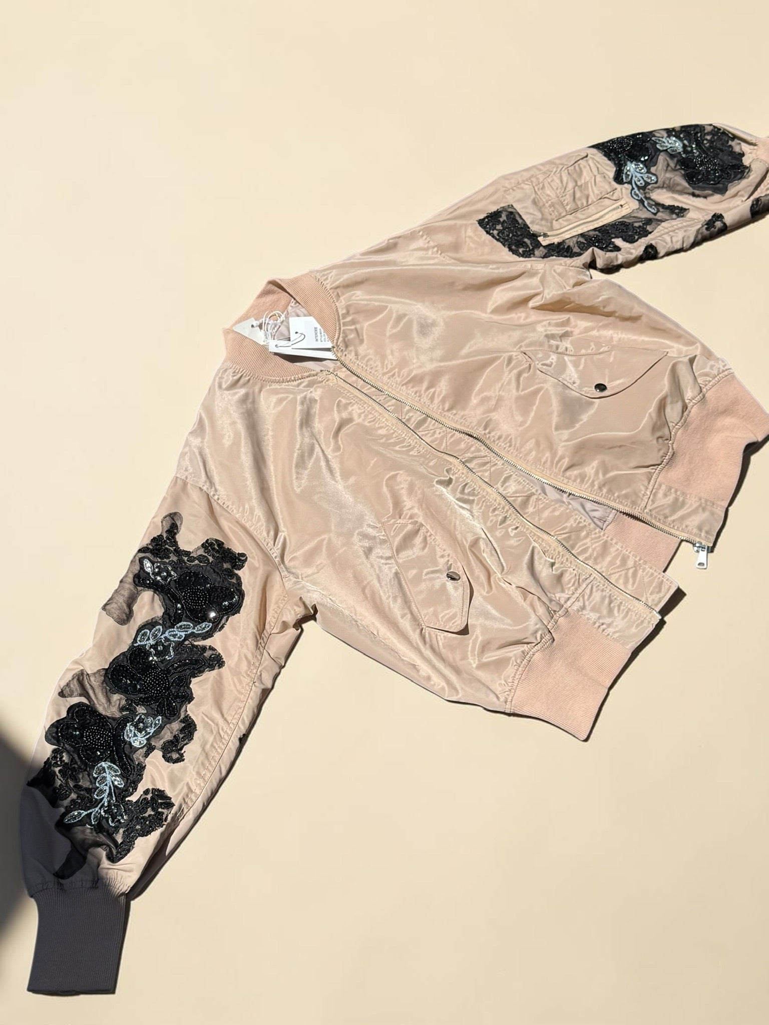 Bomber Satiné Beige Rosé Femme S Neuf avec Étiquette