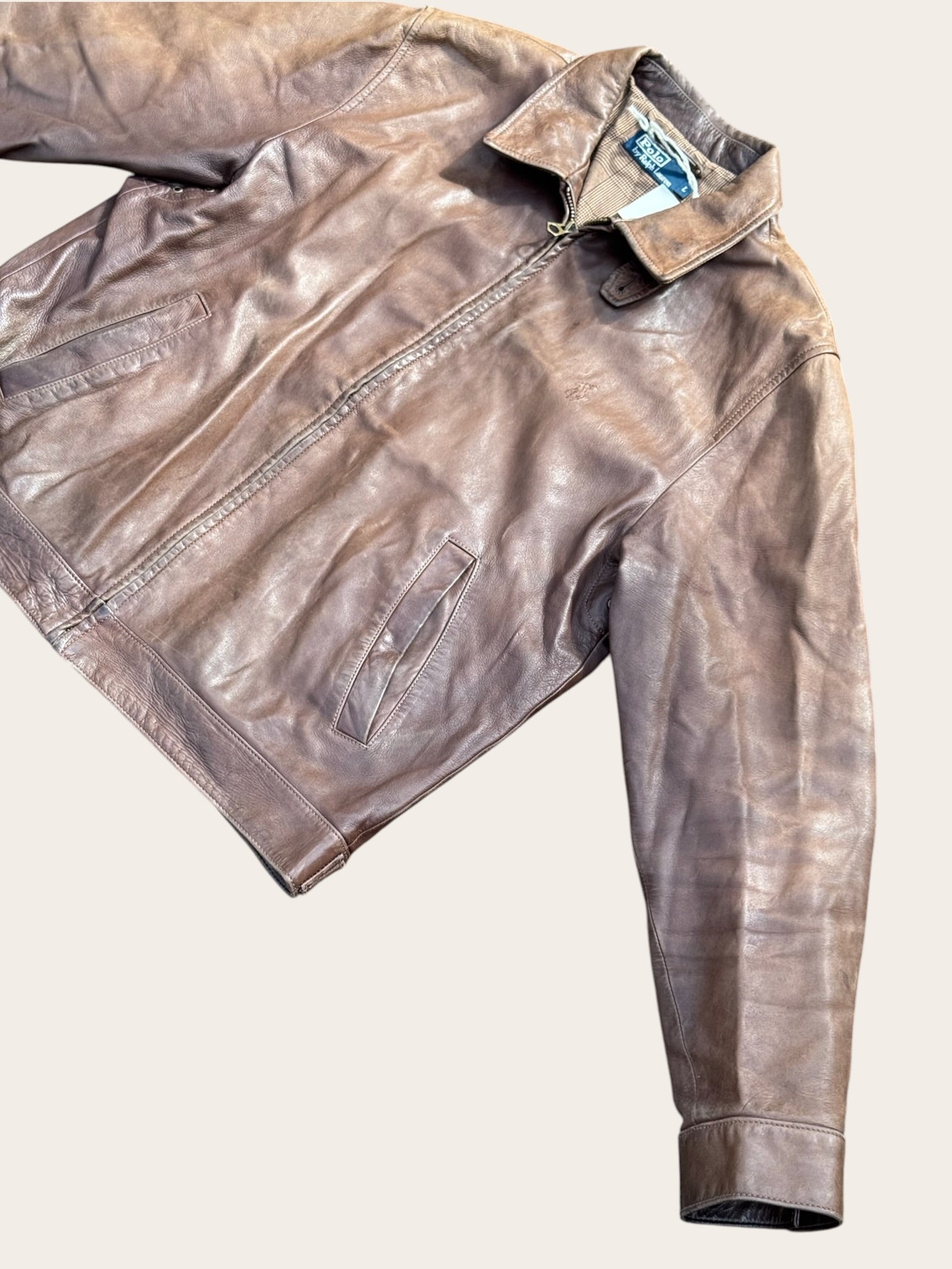 Veste Cuir Ralph Lauren Marron Taille L Homme