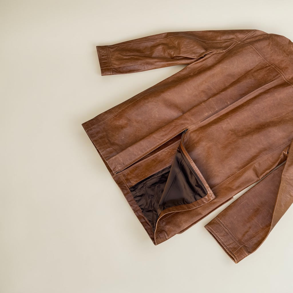 Manteau en cuir Façonnable – Marron – M – Mixte – Vintage — photo complémentaire 5