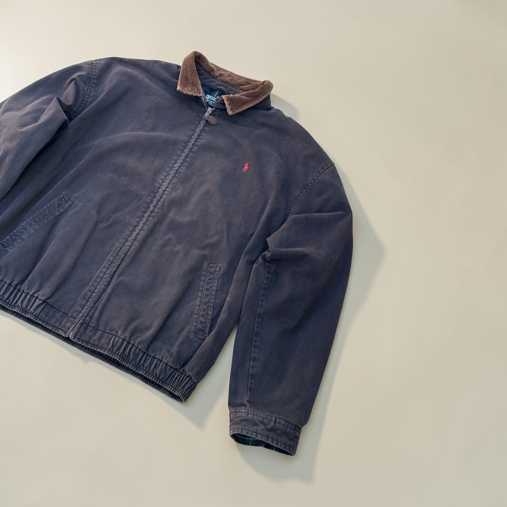 Veste Polo Ralph Lauren Harrington à col velours – Gris clair et marron – XL – Mixte – Vintage — photo complémentaire 2