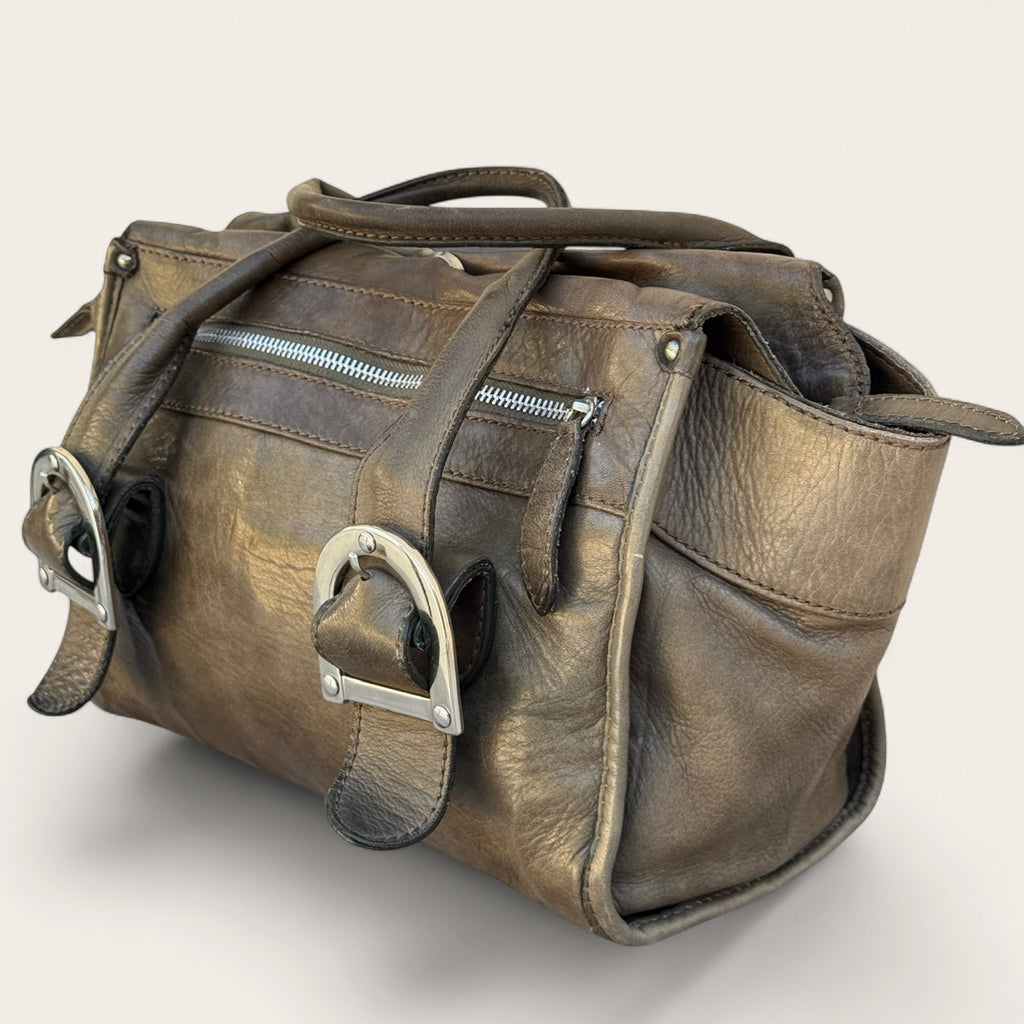 Sac Minelli en cuir – Kaki – Taille unique – Femme – Vintage — photo complémentaire 4