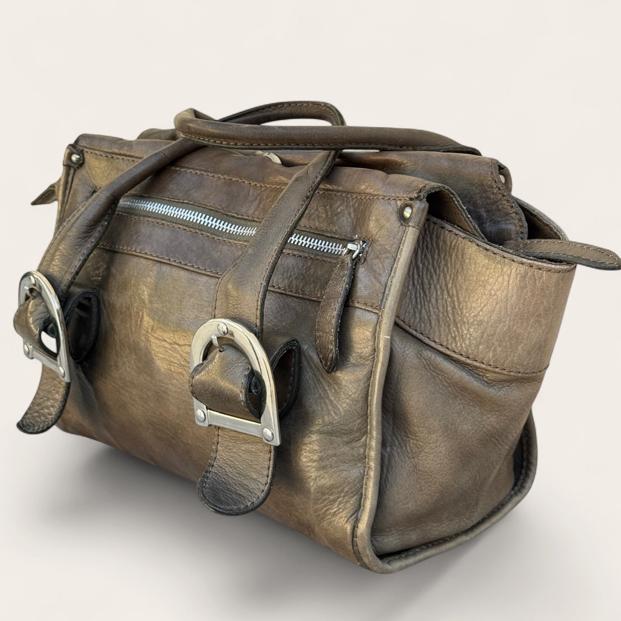 Sac Minelli en cuir – Kaki – Taille unique – Femme – Vintage — photo complémentaire 4