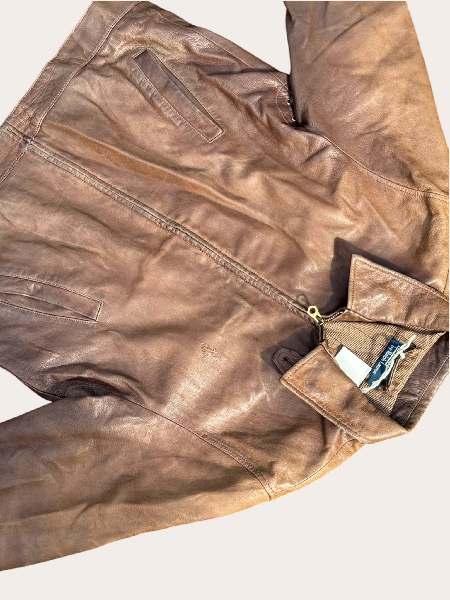 Veste Cuir Ralph Lauren Marron Taille L Homme