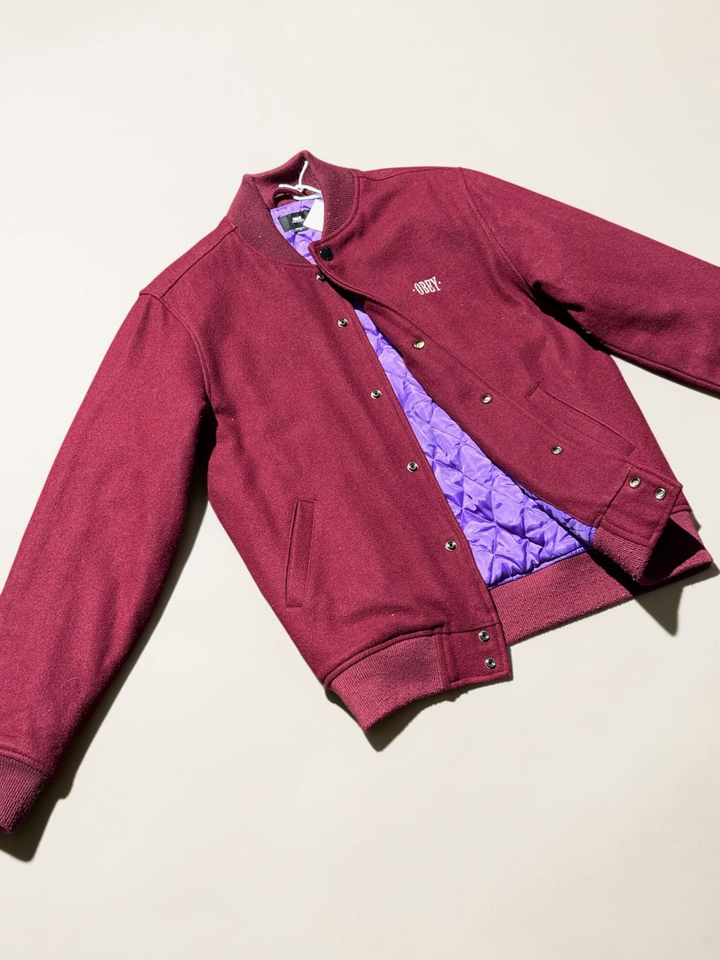 Veste varsity Obey en laine matelassée – Bordeaux – S – Homme — vue principale
