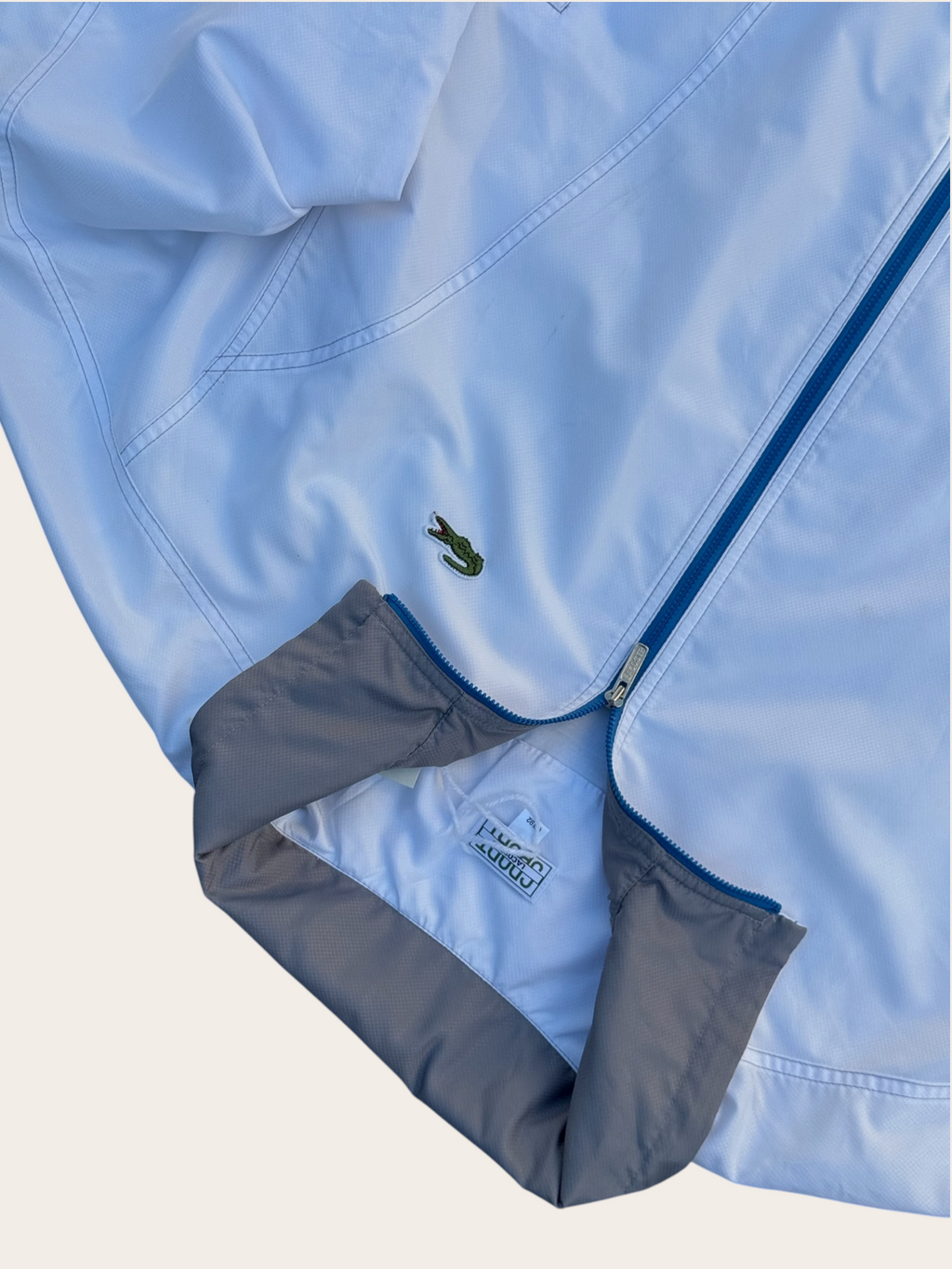 Veste de survêtement Lacoste Sport – Blanche, bleue et grise – L – Mixte – Vintage — photo complémentaire 4