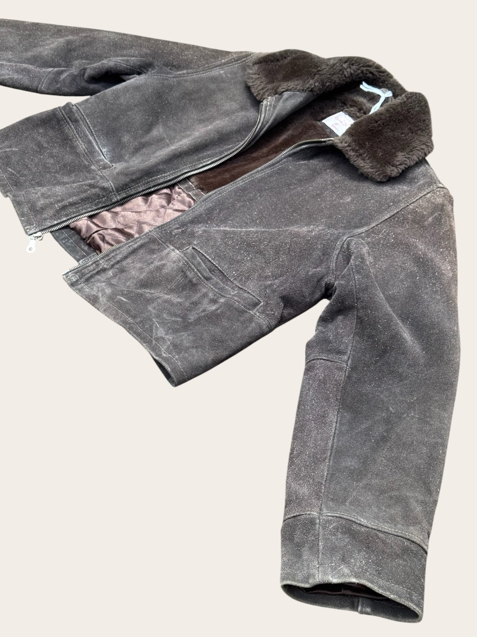 BLOUSON CUIR RENÉ DERHY MARRON FOURRURE FEMME M