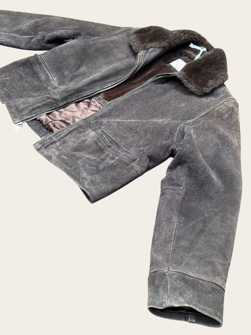 BLOUSON CUIR RENÉ DERHY MARRON FOURRURE FEMME M