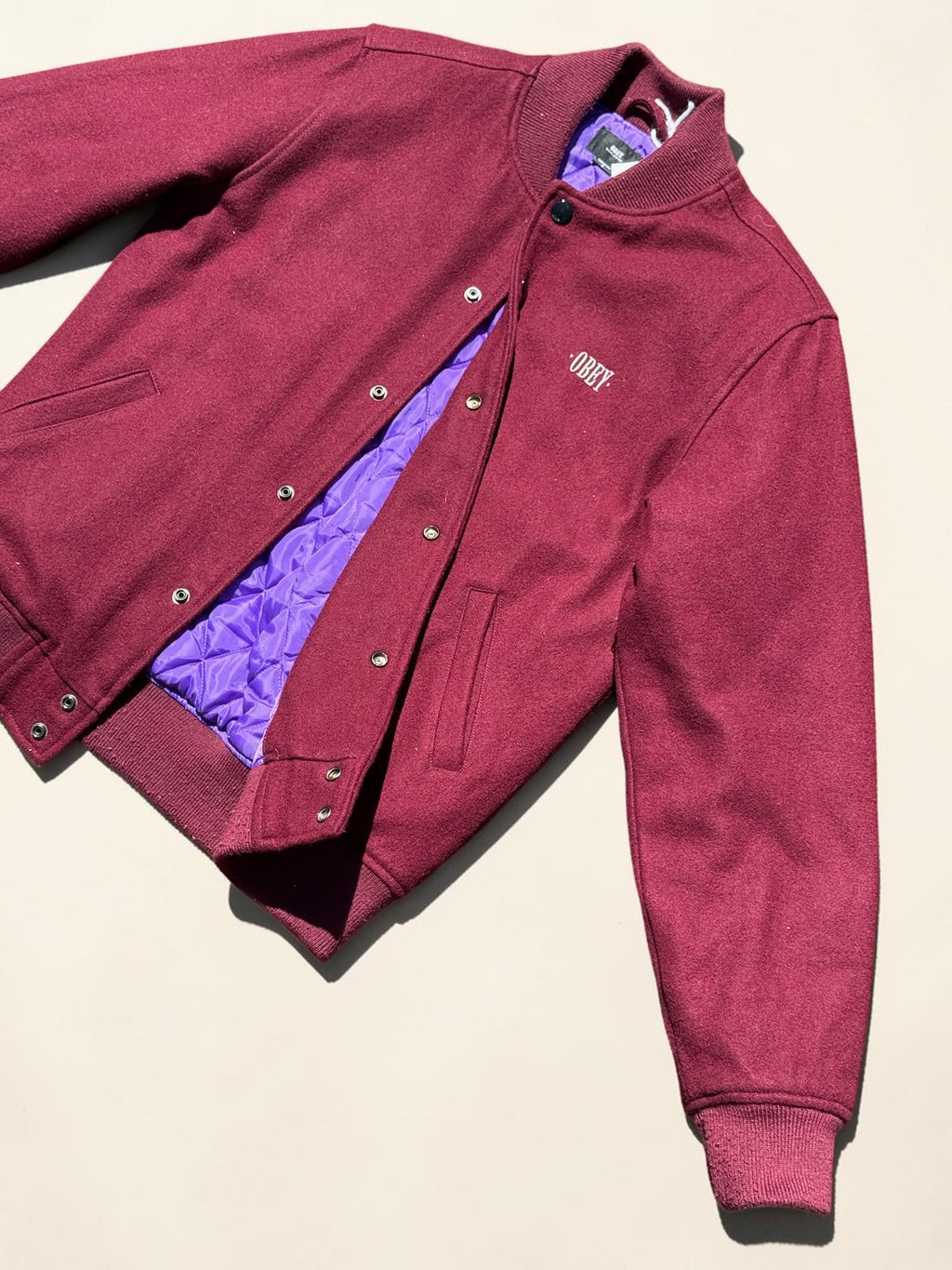 Veste varsity Obey en laine matelassée – Bordeaux – S – Homme — photo complémentaire 2