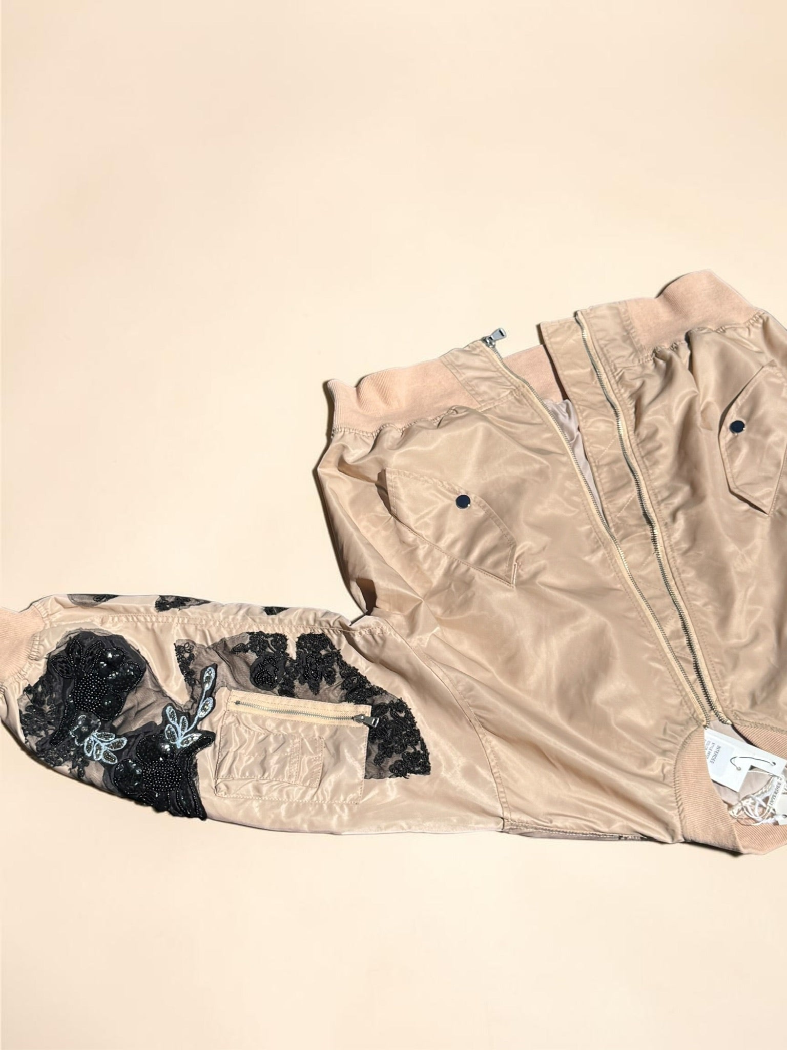 Bomber Satiné Beige Rosé Femme S Neuf avec Étiquette