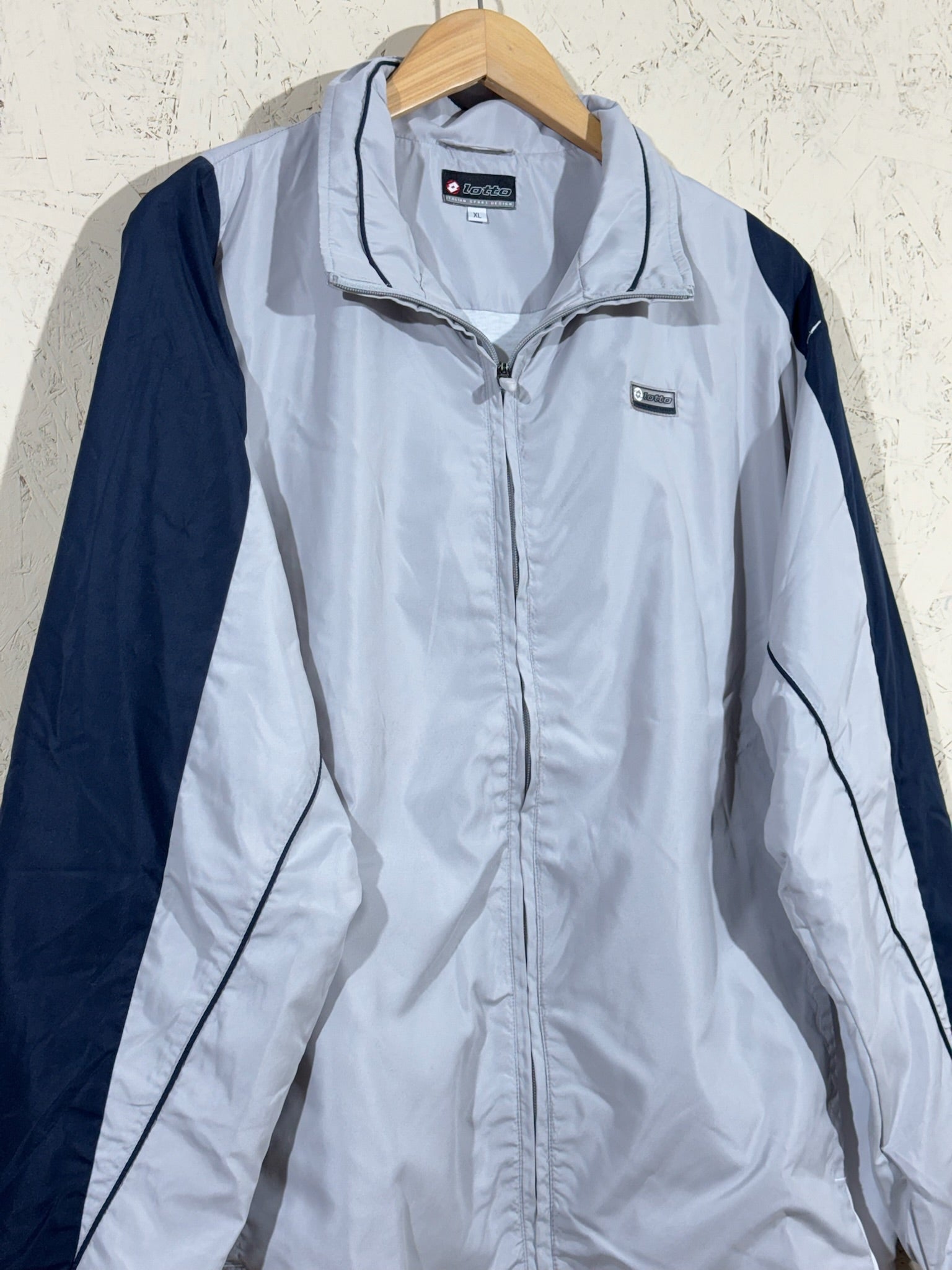 VESTE LOTTO TRACKSUIT GRIS / BLEU – XL - vintage - mixte