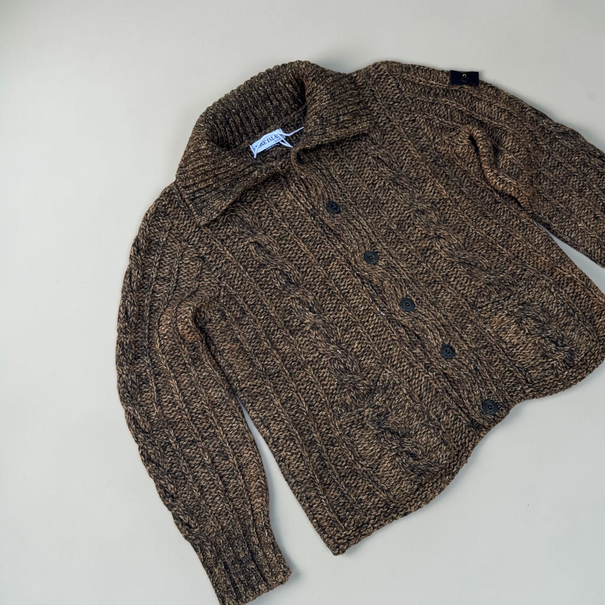 Stone Island Cardigan Maille Épaisse Marron Chiné M Mixte